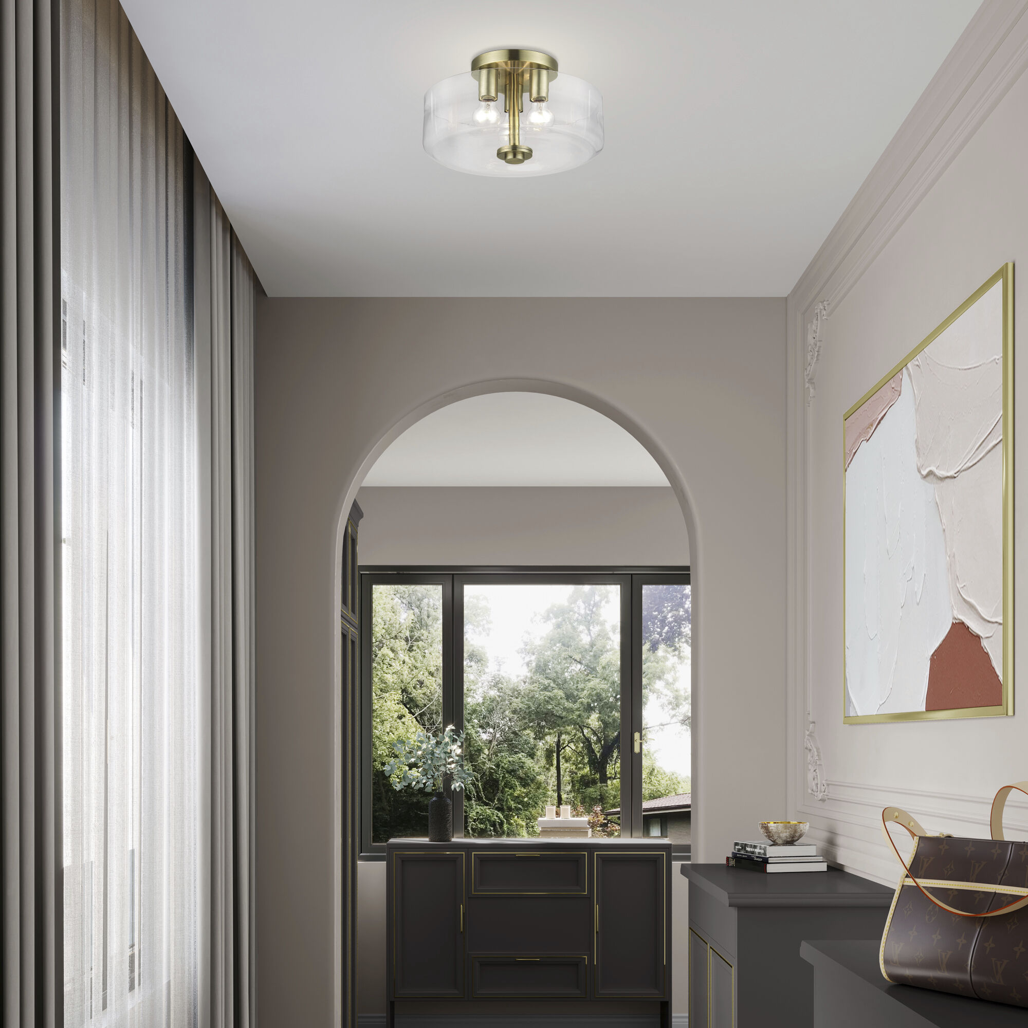 Whitworth 3 Light 14.5 inch Antique Brass Semi-Flush Ceiling Light