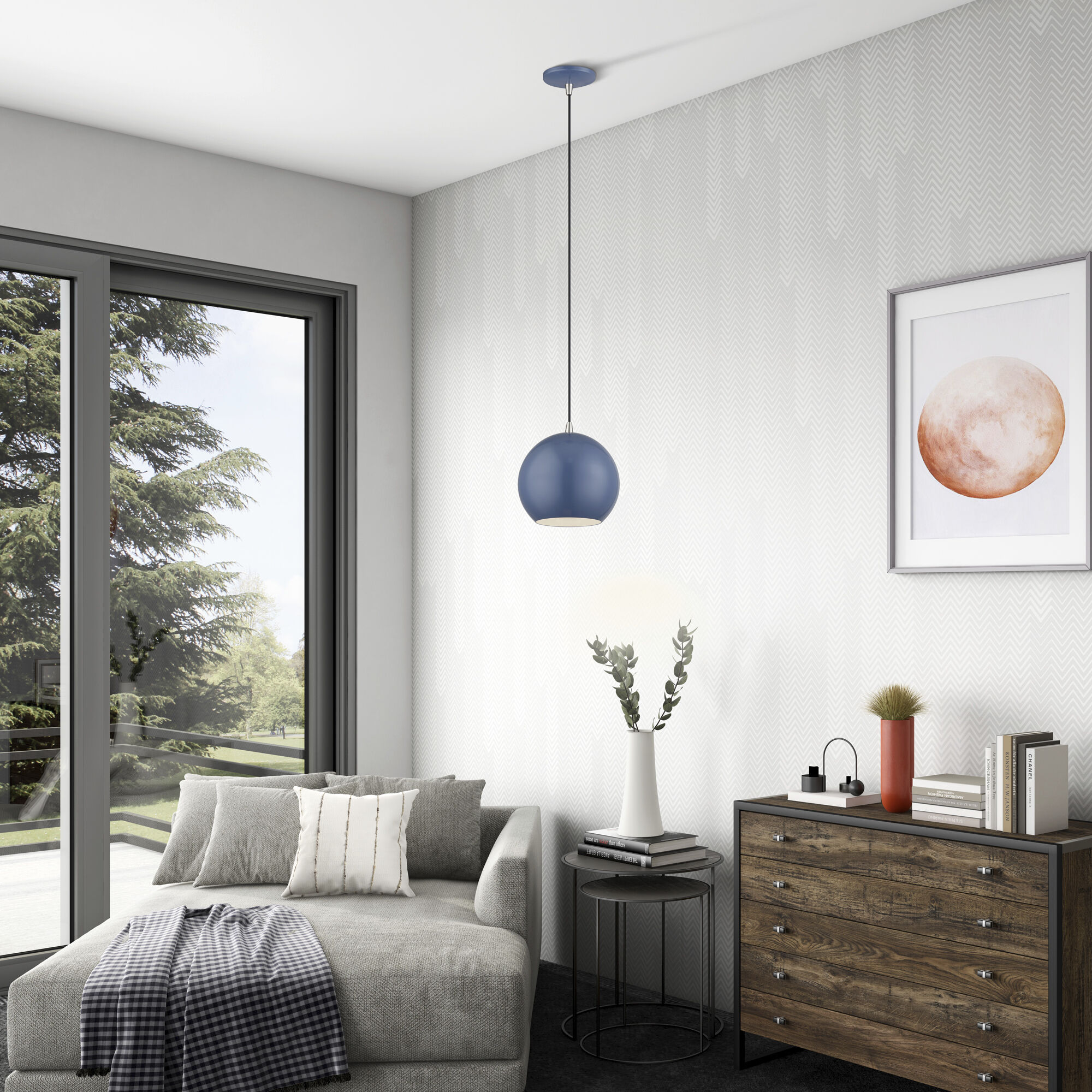 Kuppola 9.25 inch Ocean Blue with Brushed Nickel Accents Pendant Ceiling Light, Globe