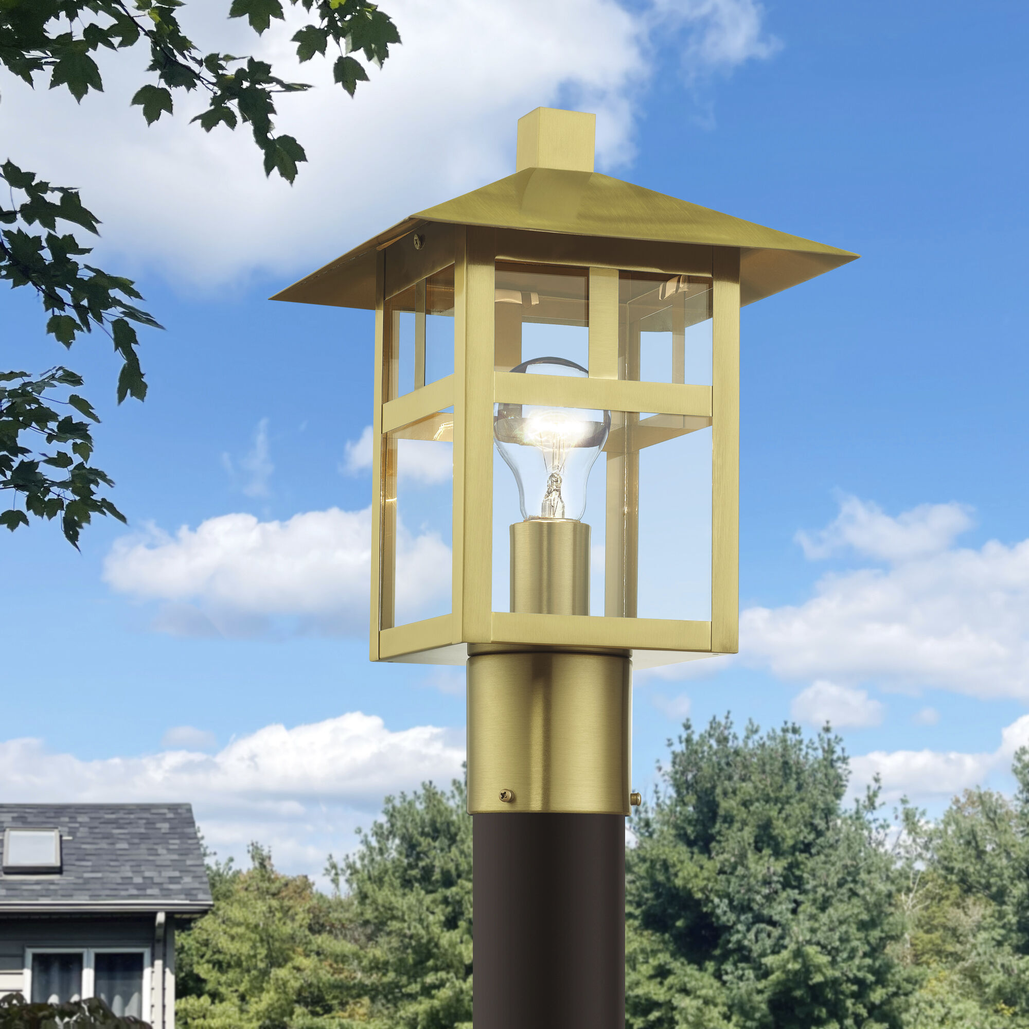 Crestlake 1 Light 13.5 inch Satin Gold Outdoor Post Top Lantern