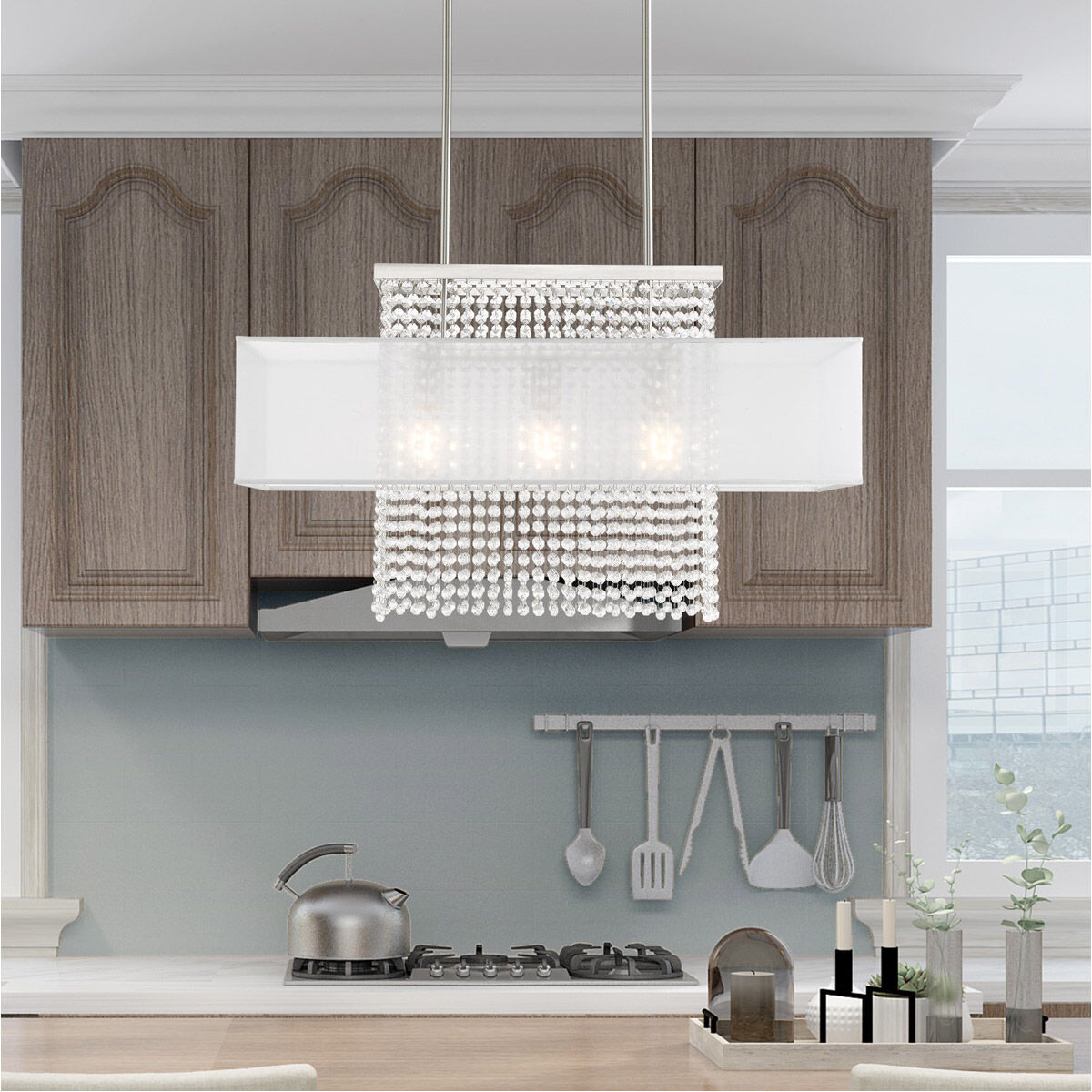 Bella Vista 3 Light 30 inch Brushed Nickel Linear Chandelier Ceiling Light