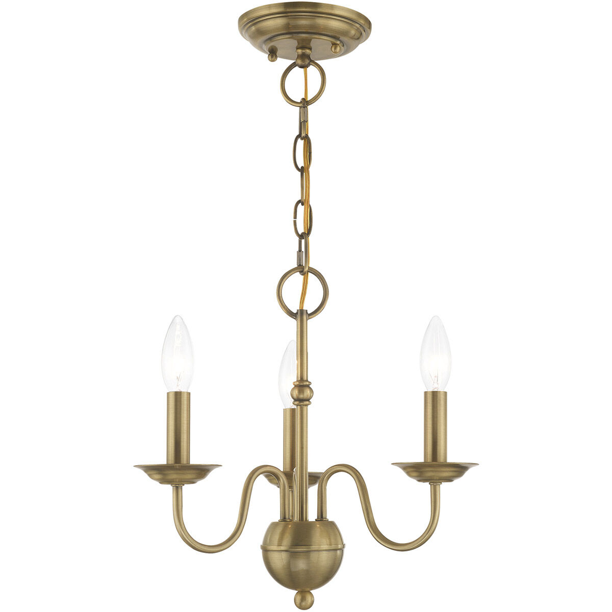 Windsor 3 Light 14 inch Antique Brass Mini Chandelier Ceiling Light