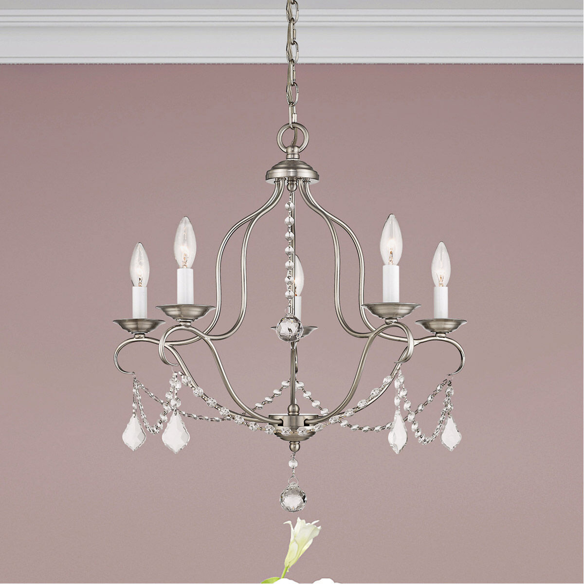 Chesterfield 5 Light 22 inch Brushed Nickel Chandelier Ceiling Light