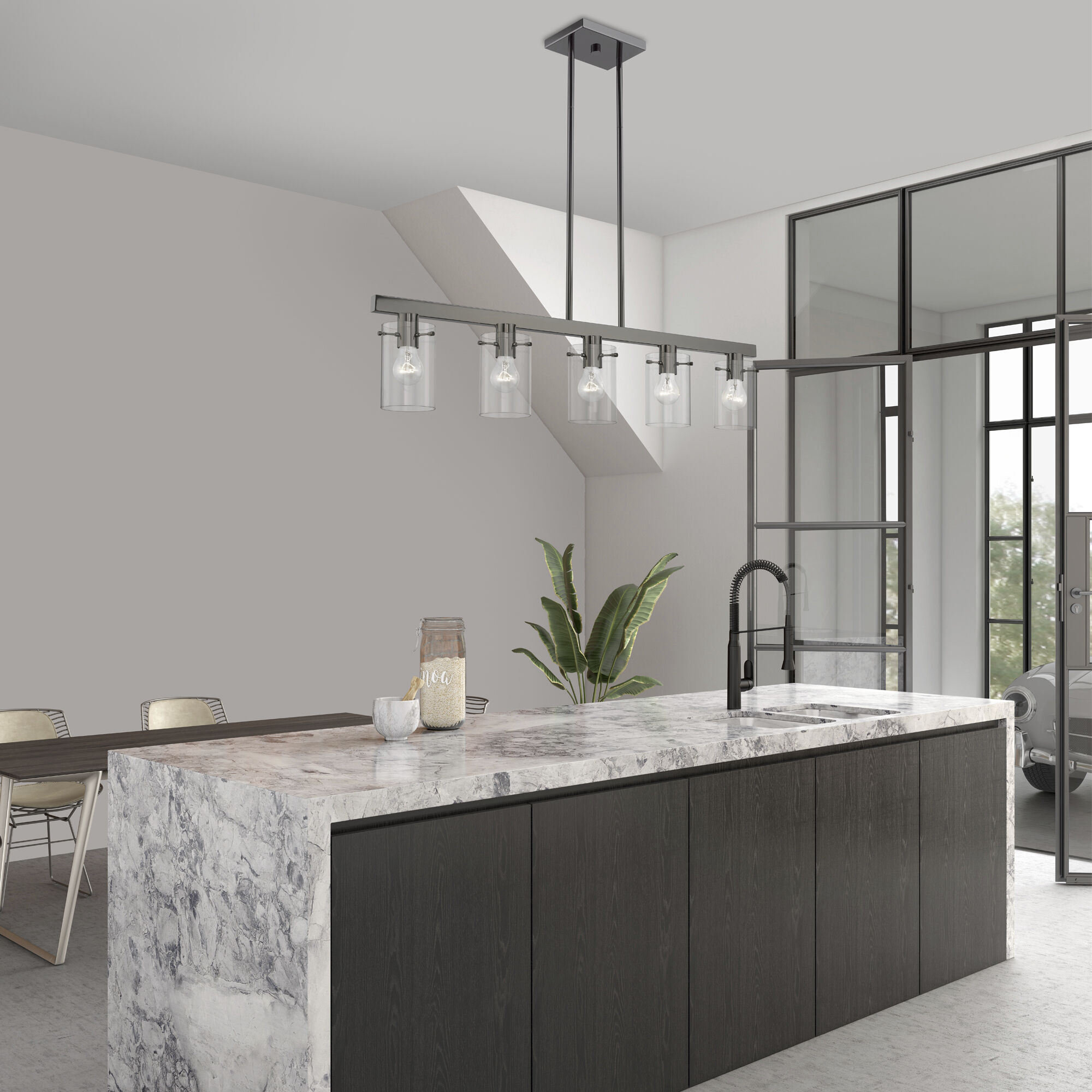 Munich 5 Light 42 inch Black Chrome Linear Chandelier Ceiling Light