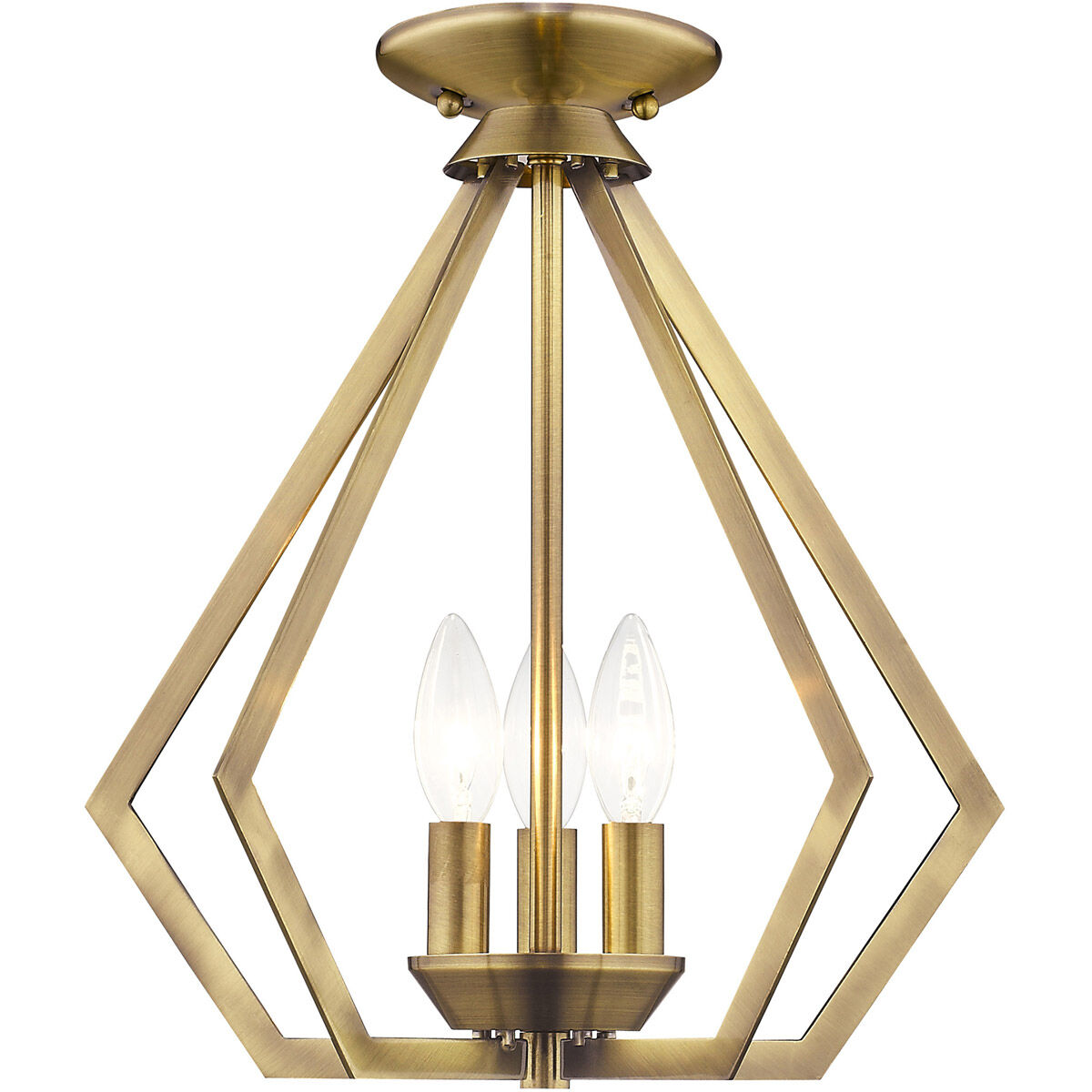 Prism 3 Light 14 inch Antique Brass Convertible Mini Chandelier/Ceiling Mount Ceiling Light