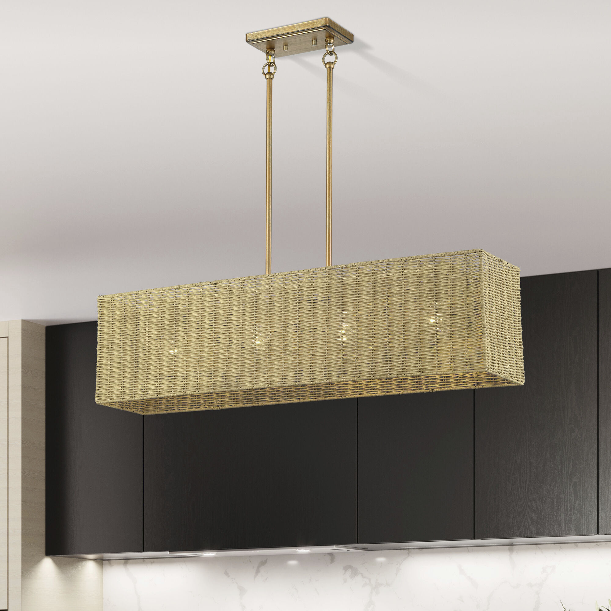 Weavington 4 Light 36 inch Antique Gold Leaf Linear Chandelier Ceiling Light, Large