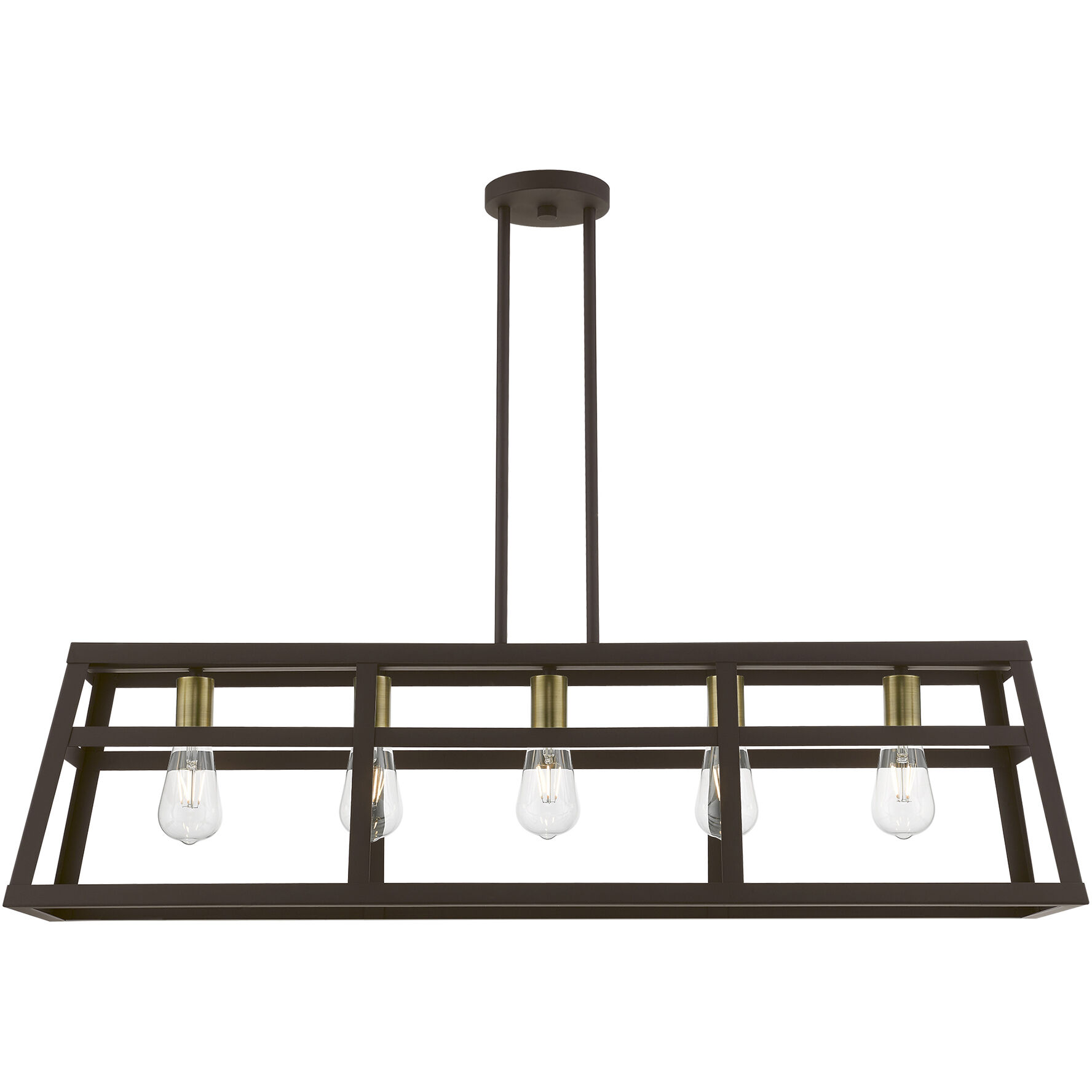 Schofield 5 Light 40 inch Bronze with Antique Brass Accents Linear Chandelier Ceiling Light