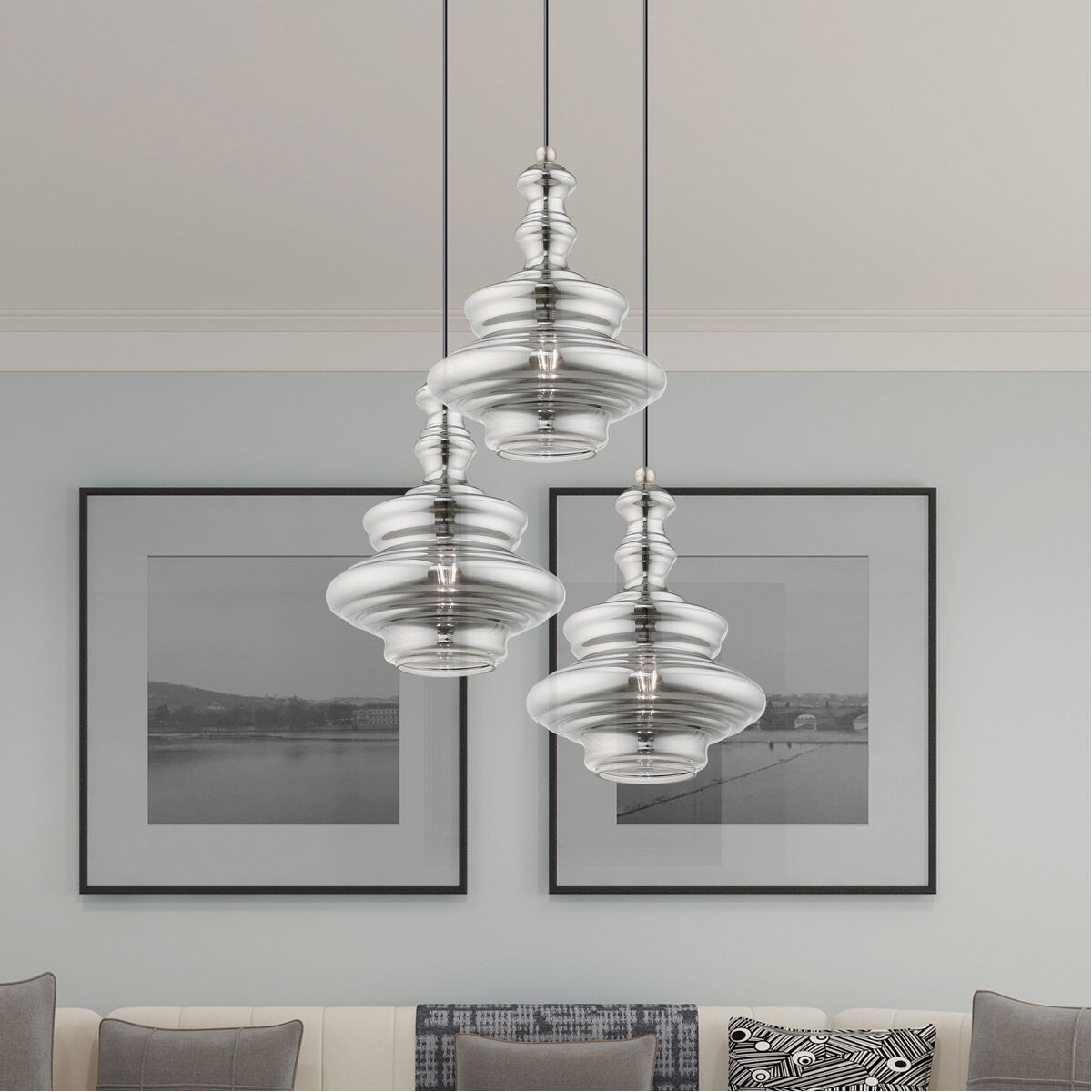 Art Glass 1 Light 12 inch Brushed Nickel Mini Pendant Ceiling Light
