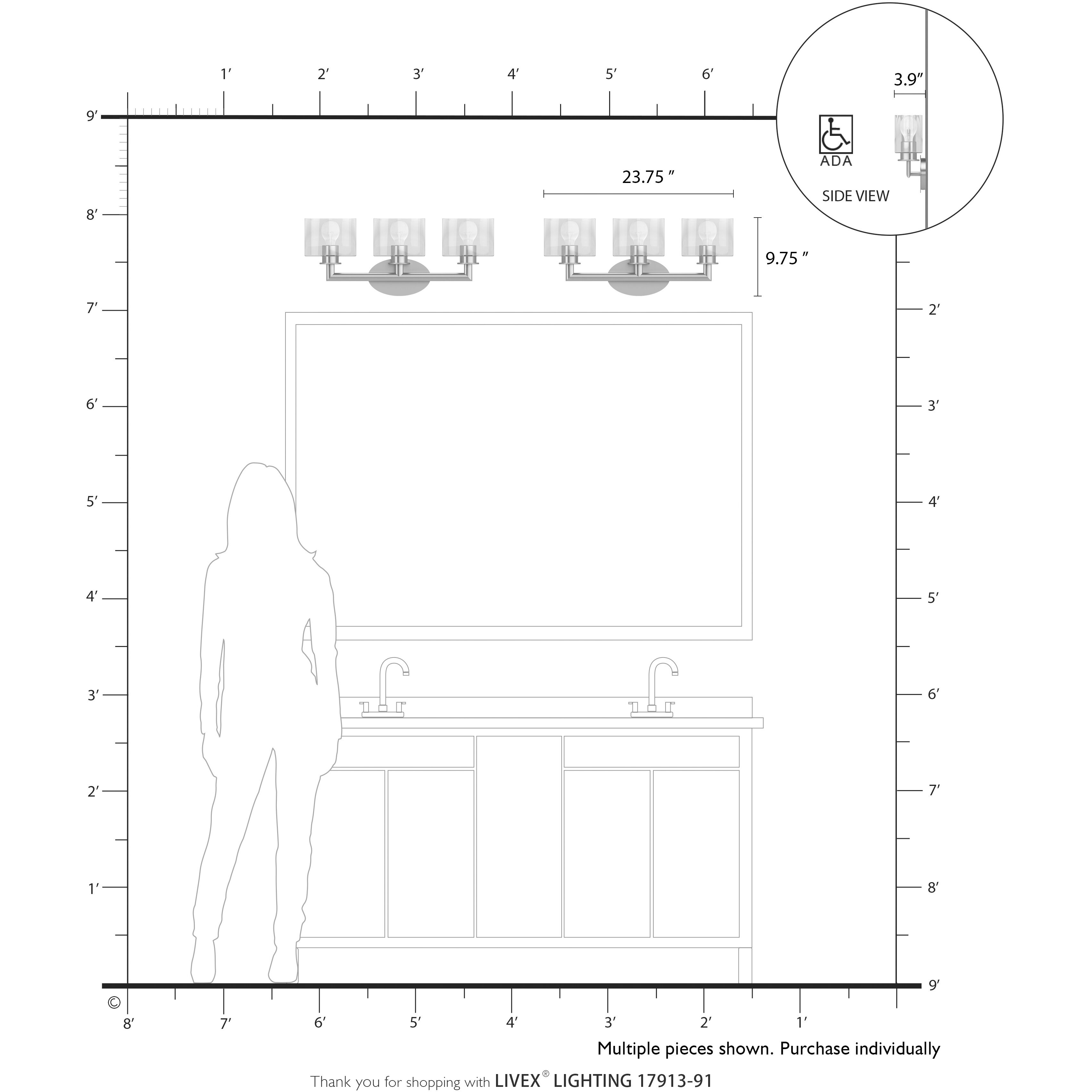Bernardino 3 Light 23.75 inch Brushed Nickel Vanity Wall Sconce Wall Light
