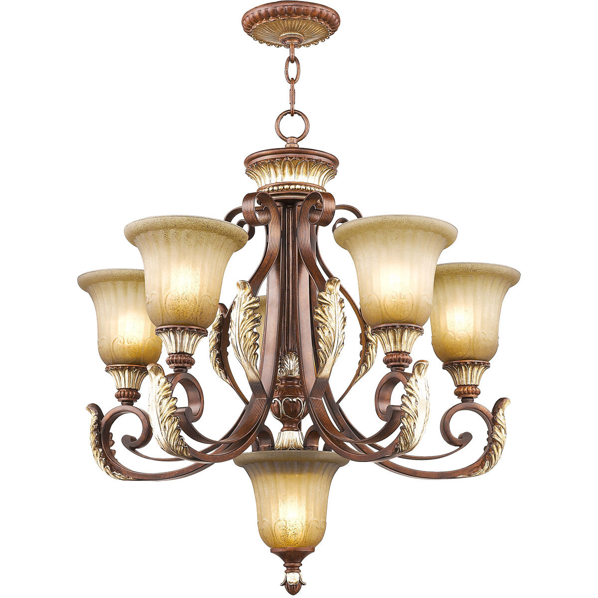 Villa Verona 6 Light 26 inch Verona Bronze with Aged Gold Leaf Accents Chandelier Ceiling Light