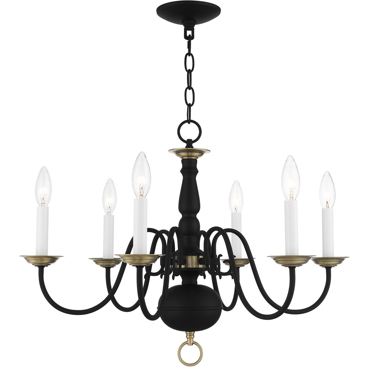 Williamsburg 6 Light 24 inch Black with Antique Brass Accents Chandelier Ceiling Light