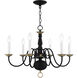 Williamsburg 6 Light 24 inch Black with Antique Brass Accents Chandelier Ceiling Light