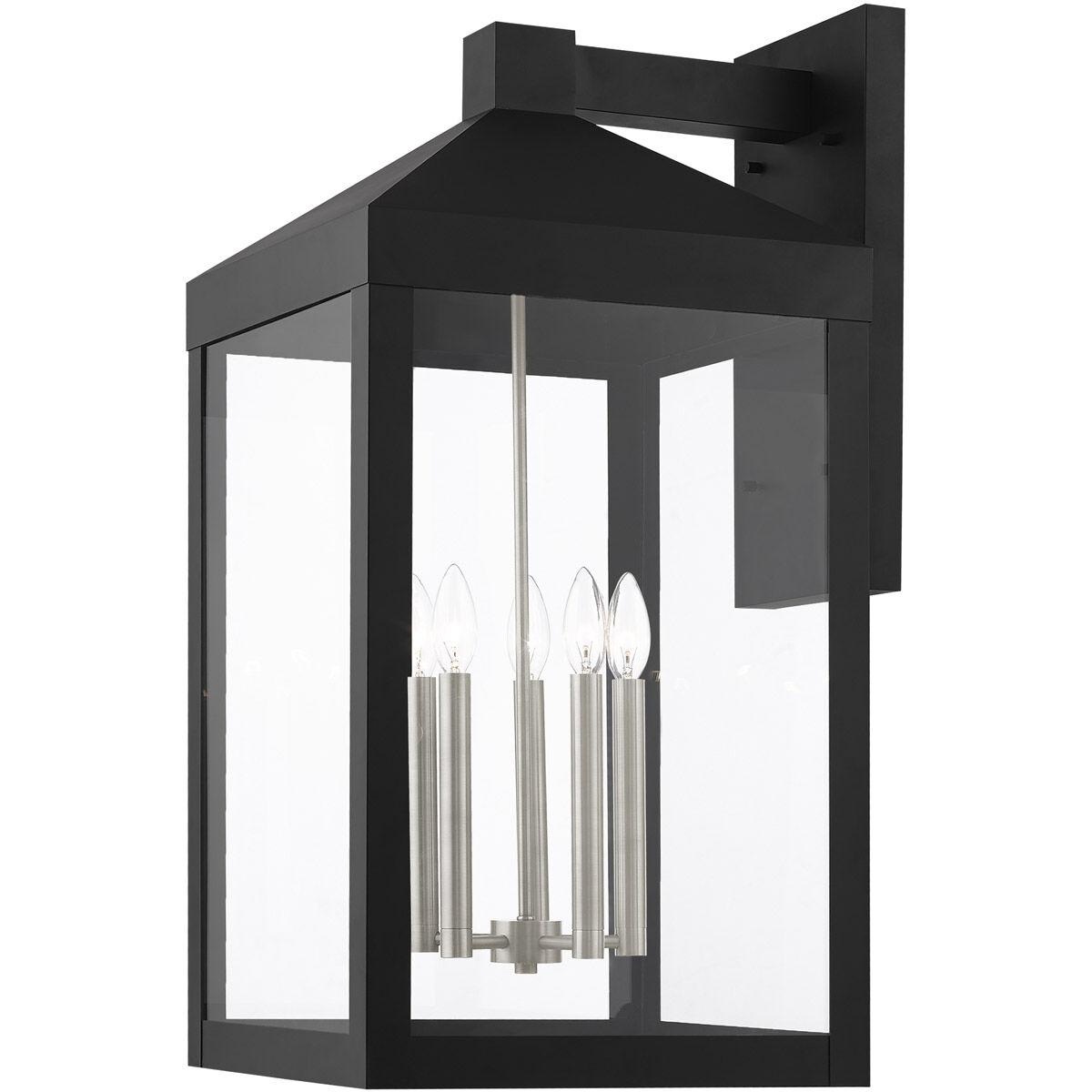 Nyack 5 Light 29 inch Black with Brushed Nickel Cluster Outdoor Wall Lantern