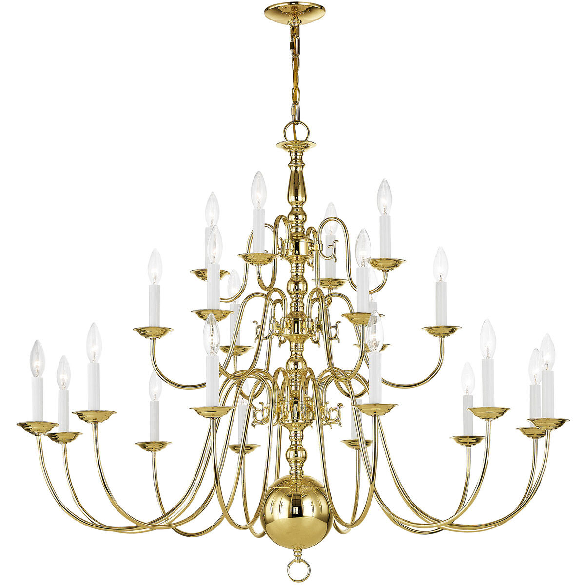 Williamsburgh 22 Light 42 inch Polished Brass Chandelier Ceiling Light