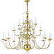 Williamsburgh 22 Light 42 inch Polished Brass Chandelier Ceiling Light