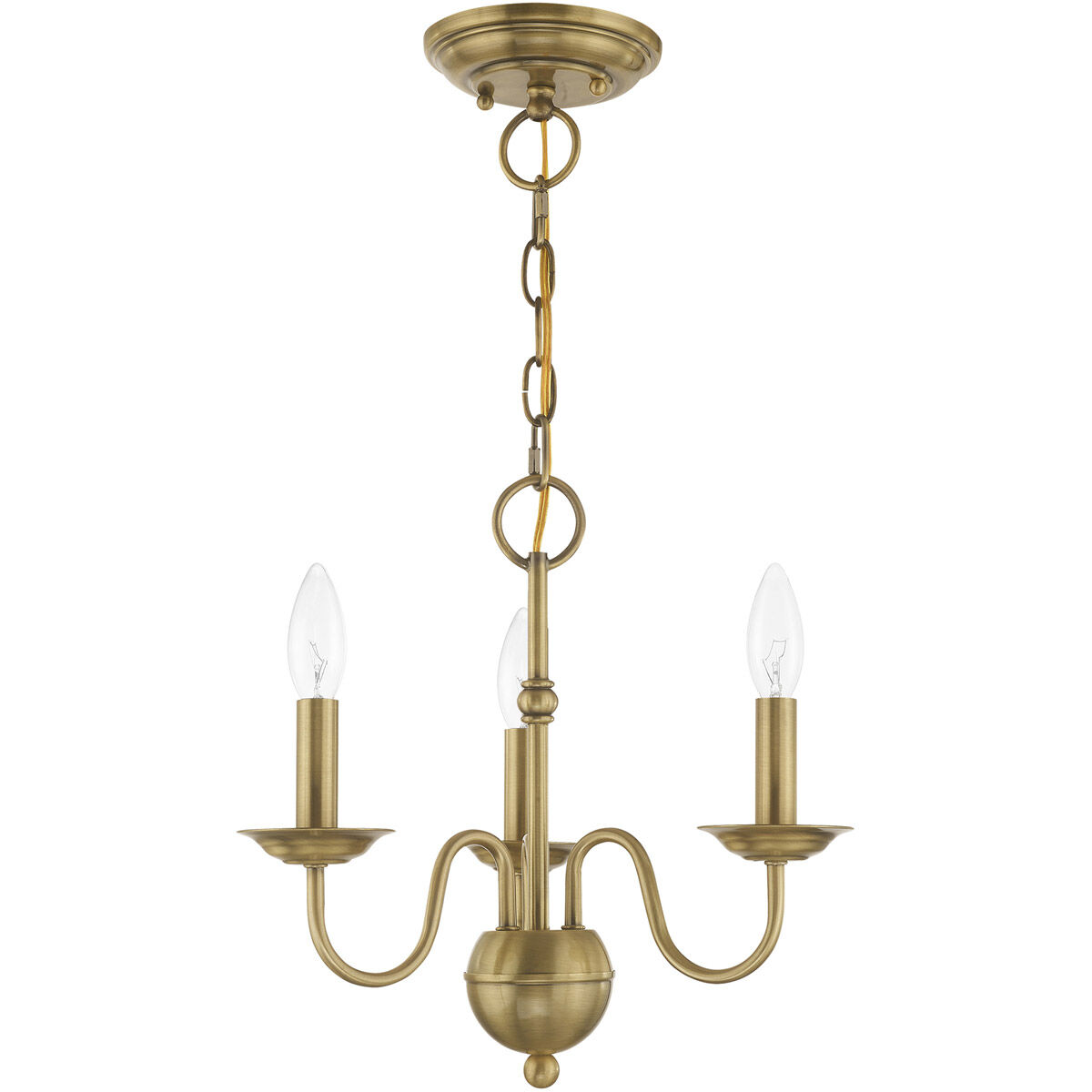 Windsor 3 Light 14 inch Antique Brass Mini Chandelier Ceiling Light