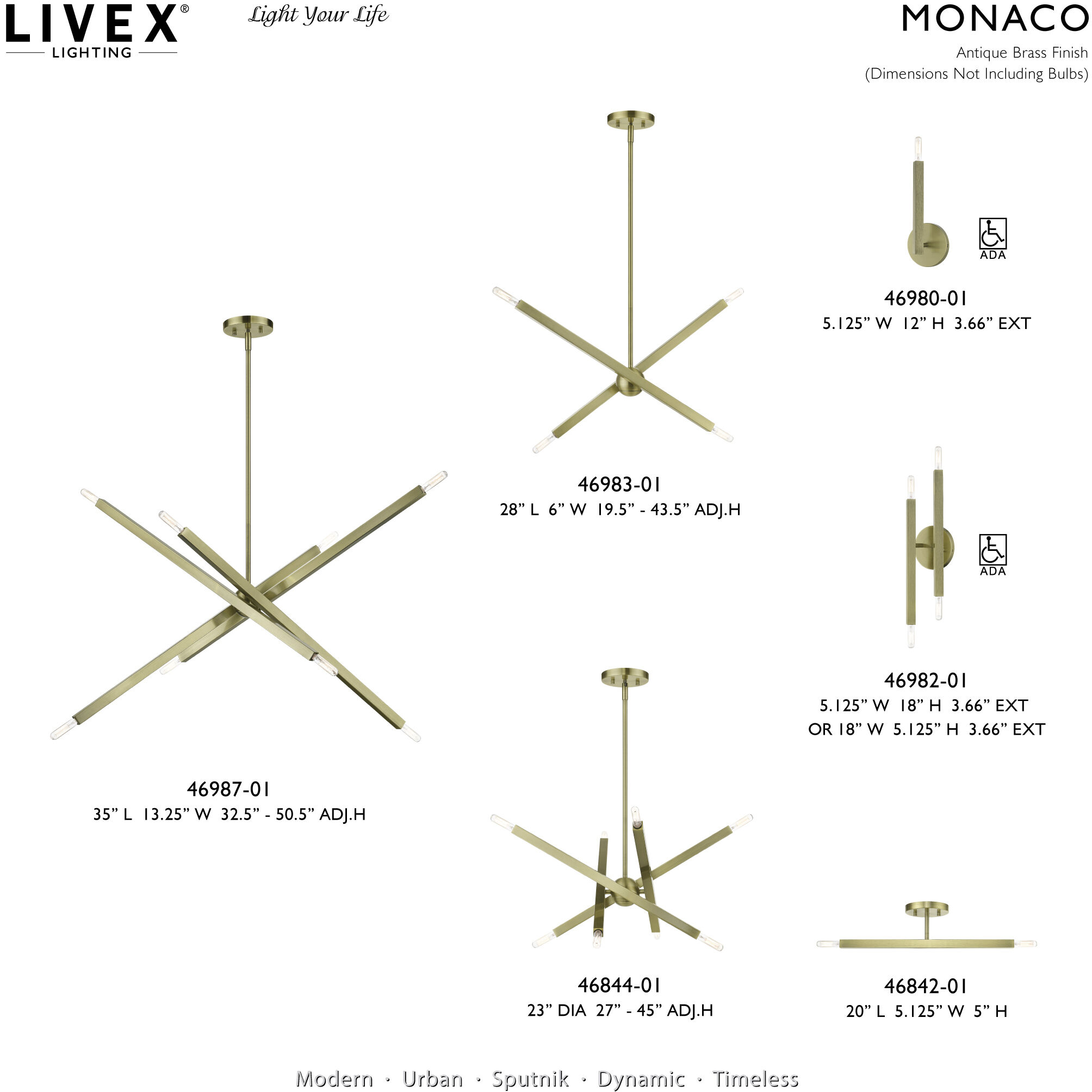 Monaco 8 Light 35 inch Antique Brass Linear Chandelier Ceiling Light, Large