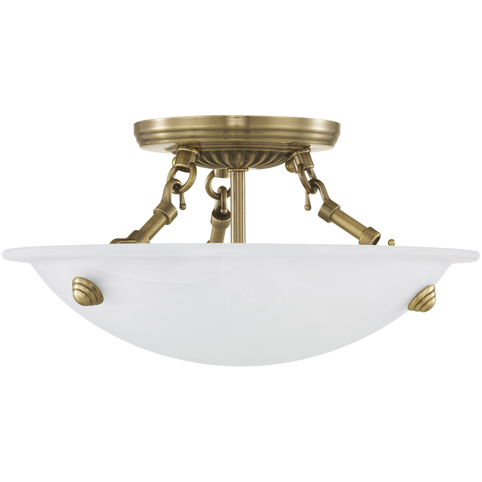 Oasis 3 Light 12 inch Antique Brass Semi-Flush Mount Ceiling Light