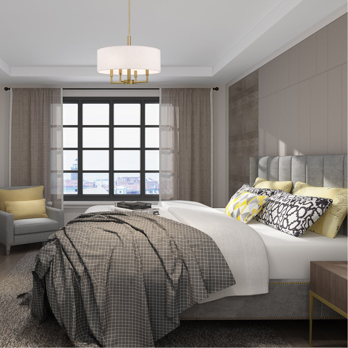 Meridian 4 Light 18 inch Antique Brass Pendant Chandelier Ceiling Light