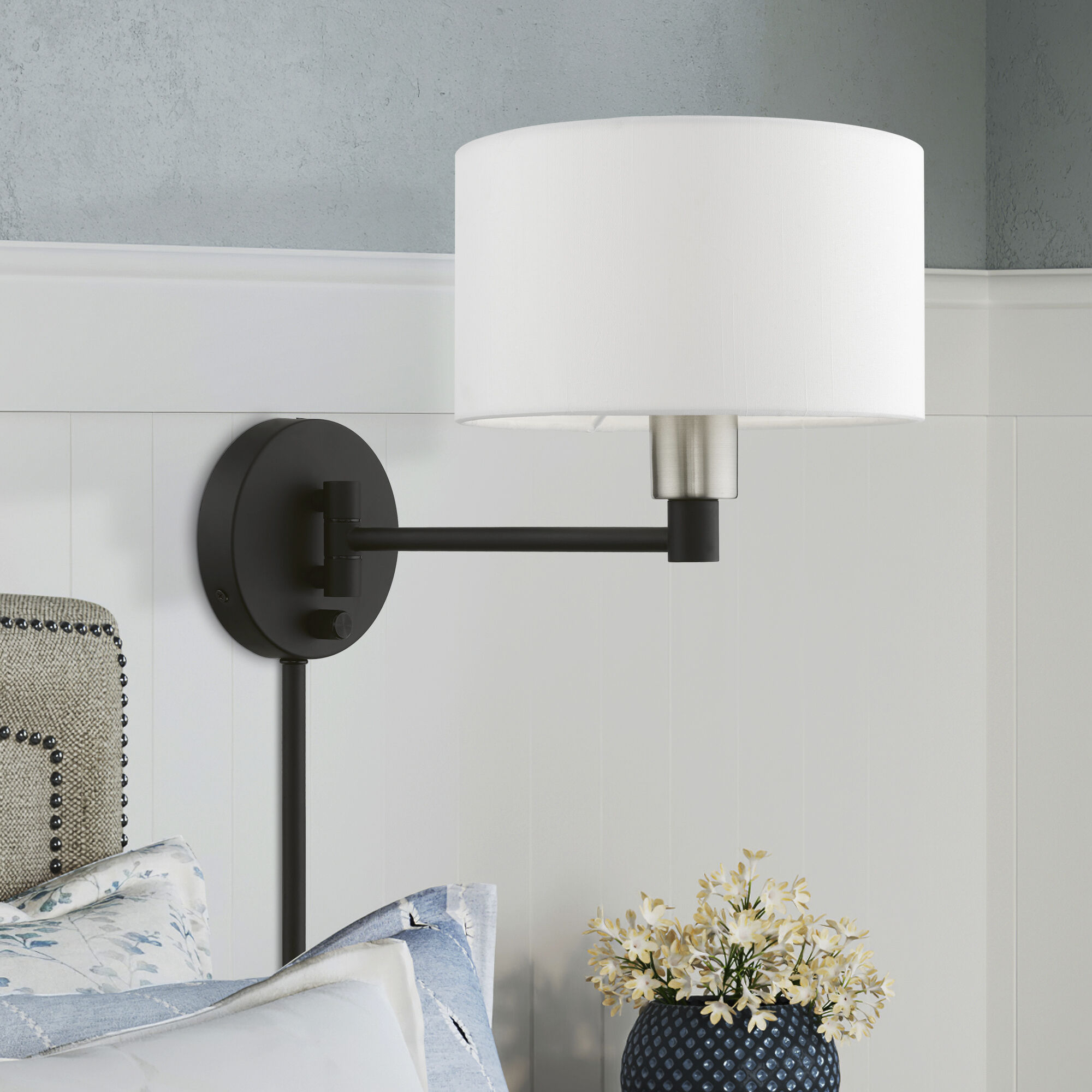 Allison 15 inch 60.00 watt Black with Brushed Nickel Accent Swing Arm Wall Lamp Wall Light