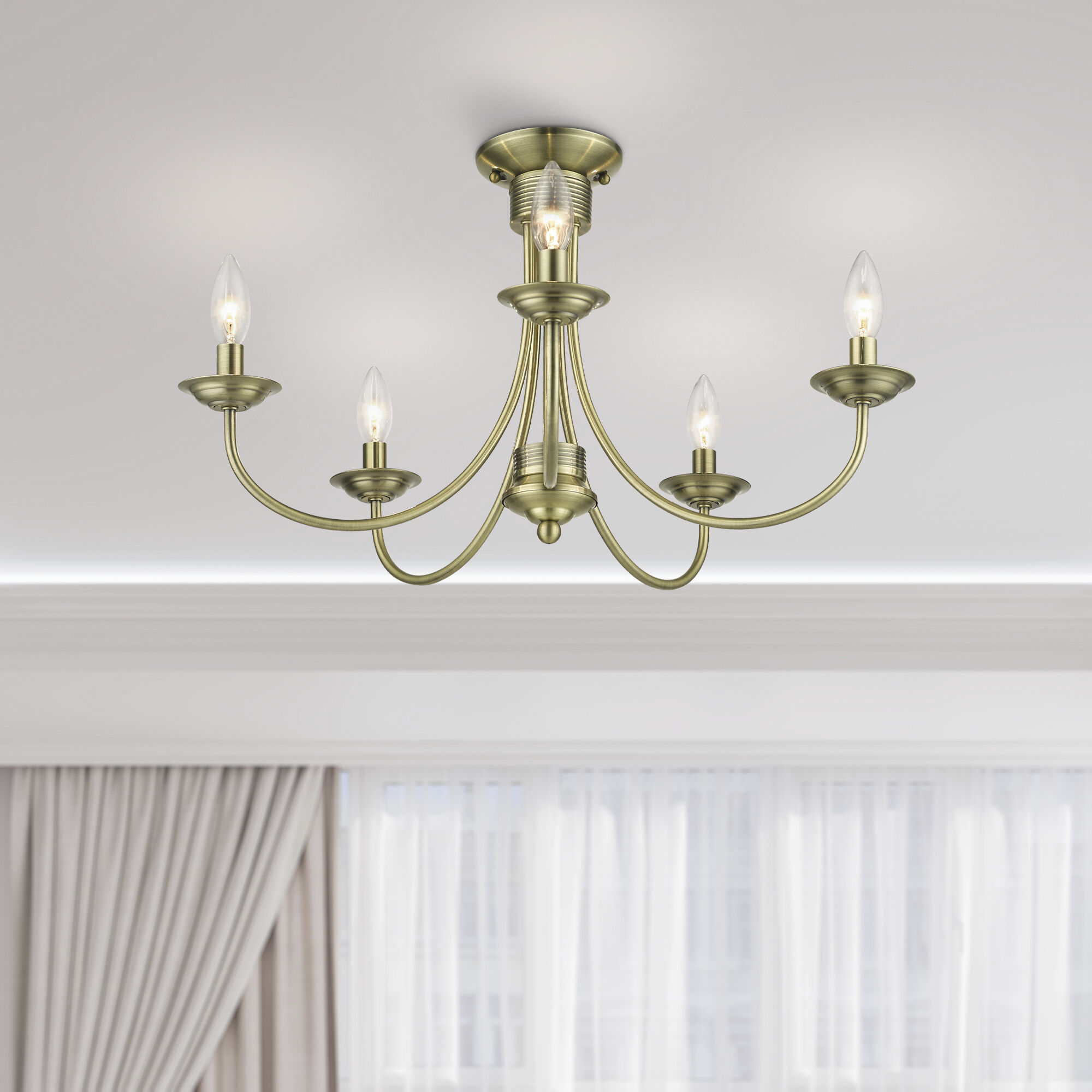 Estate 5 Light 24 inch Antique Brass Semi Flush Mount Ceiling Light, Large