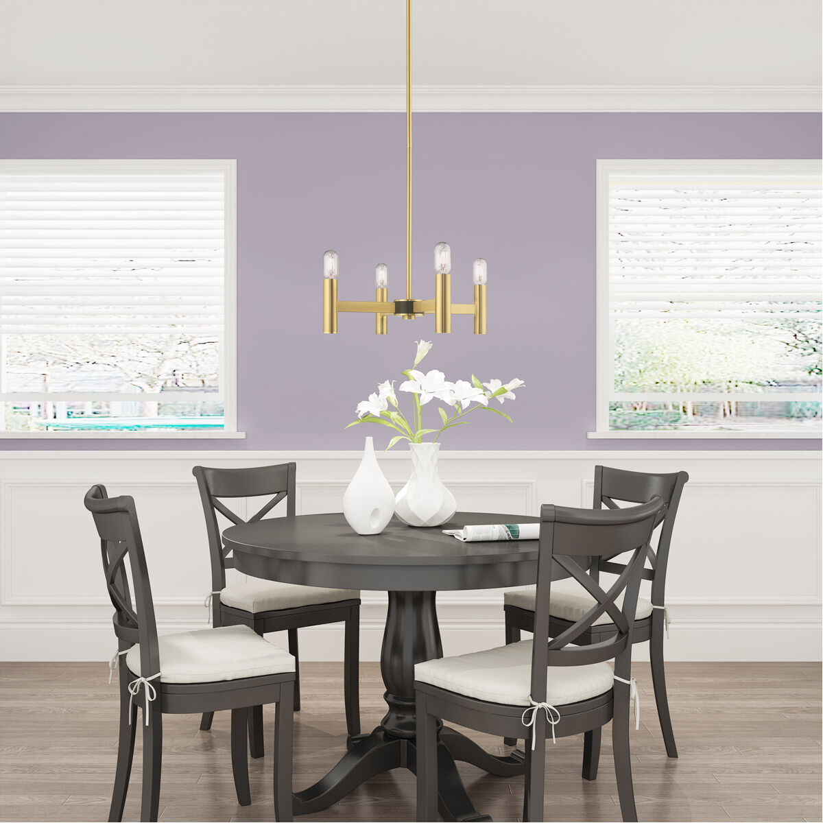 Copenhagen 4 Light 20 inch Satin Brass Mini Chandelier Ceiling Light