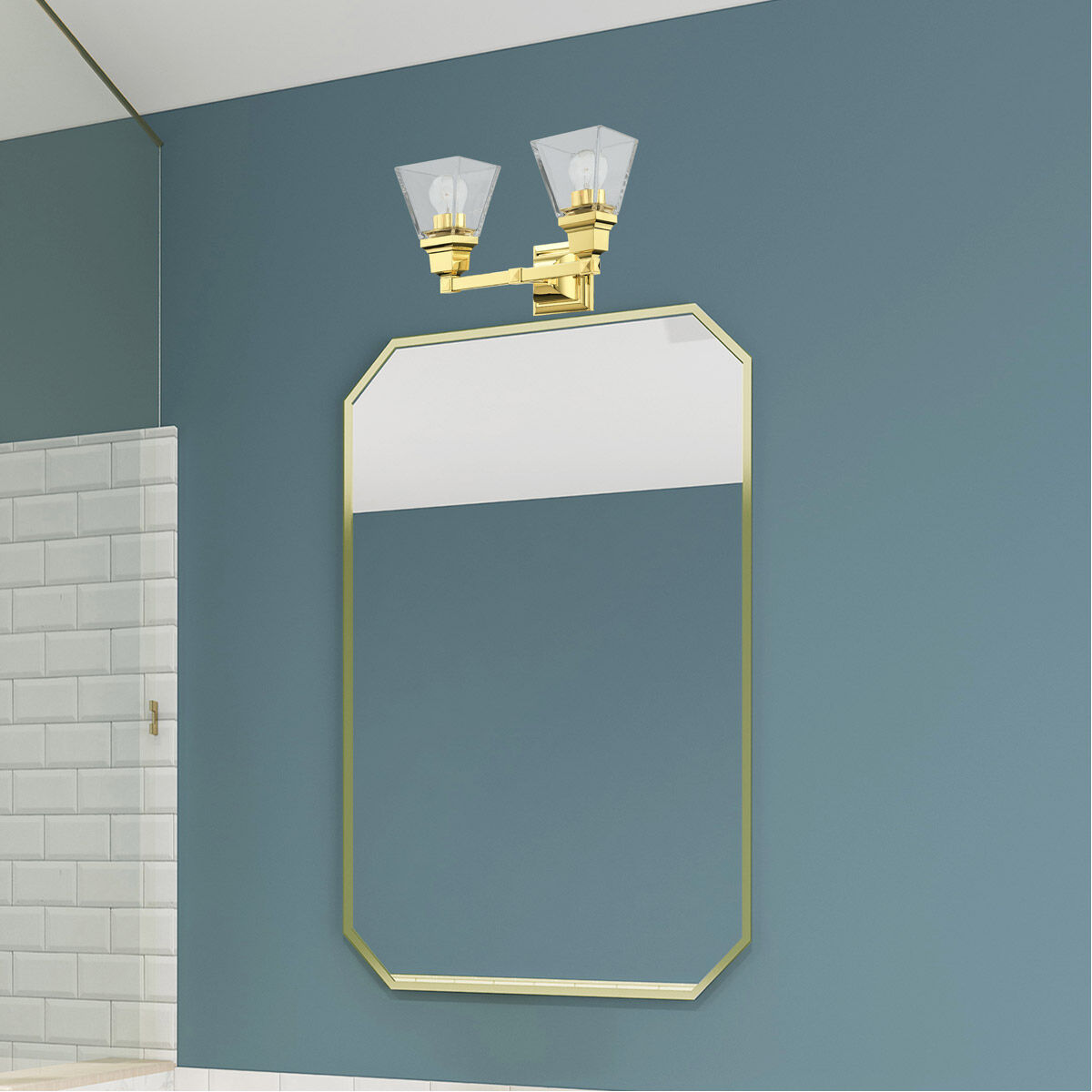 Mission 2 Light 15 inch Polished Brass Vanity Sconce Wall Light