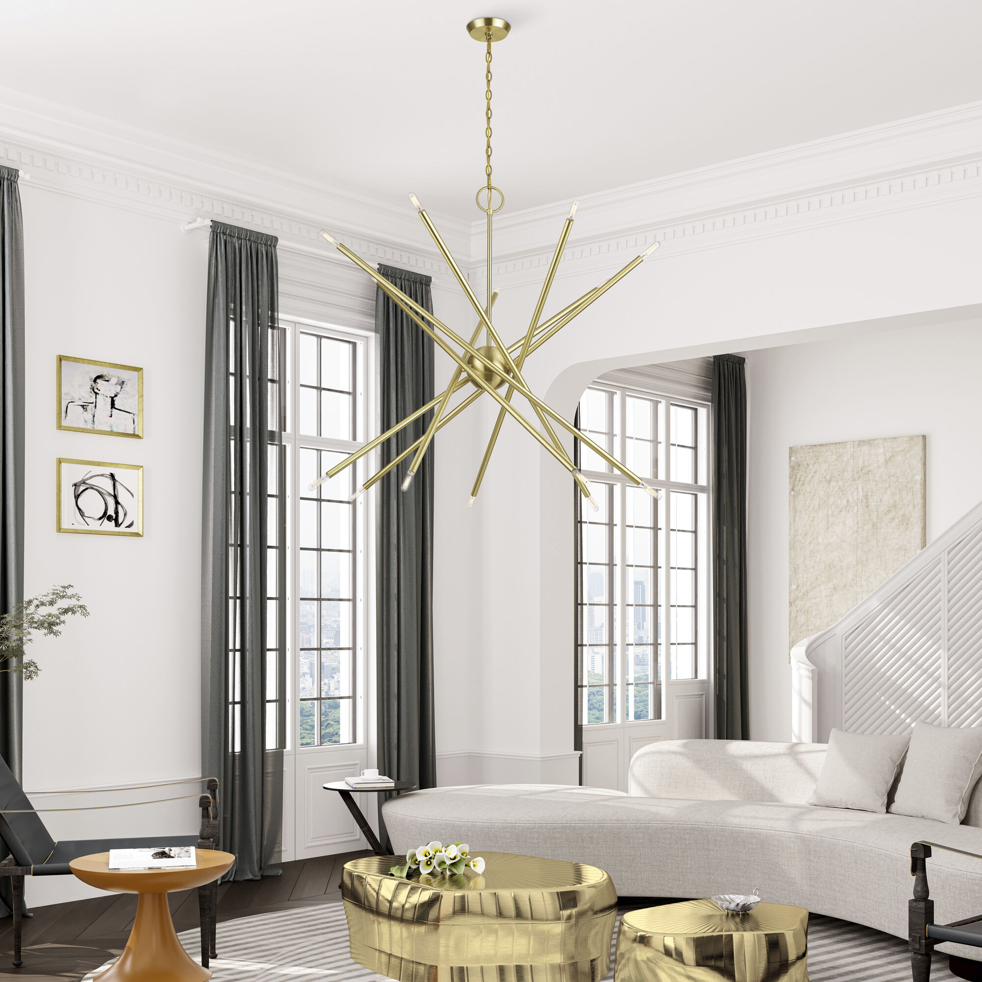 Soho 14 Light 40 inch Satin Brass Foyer Chandelier Ceiling Light
