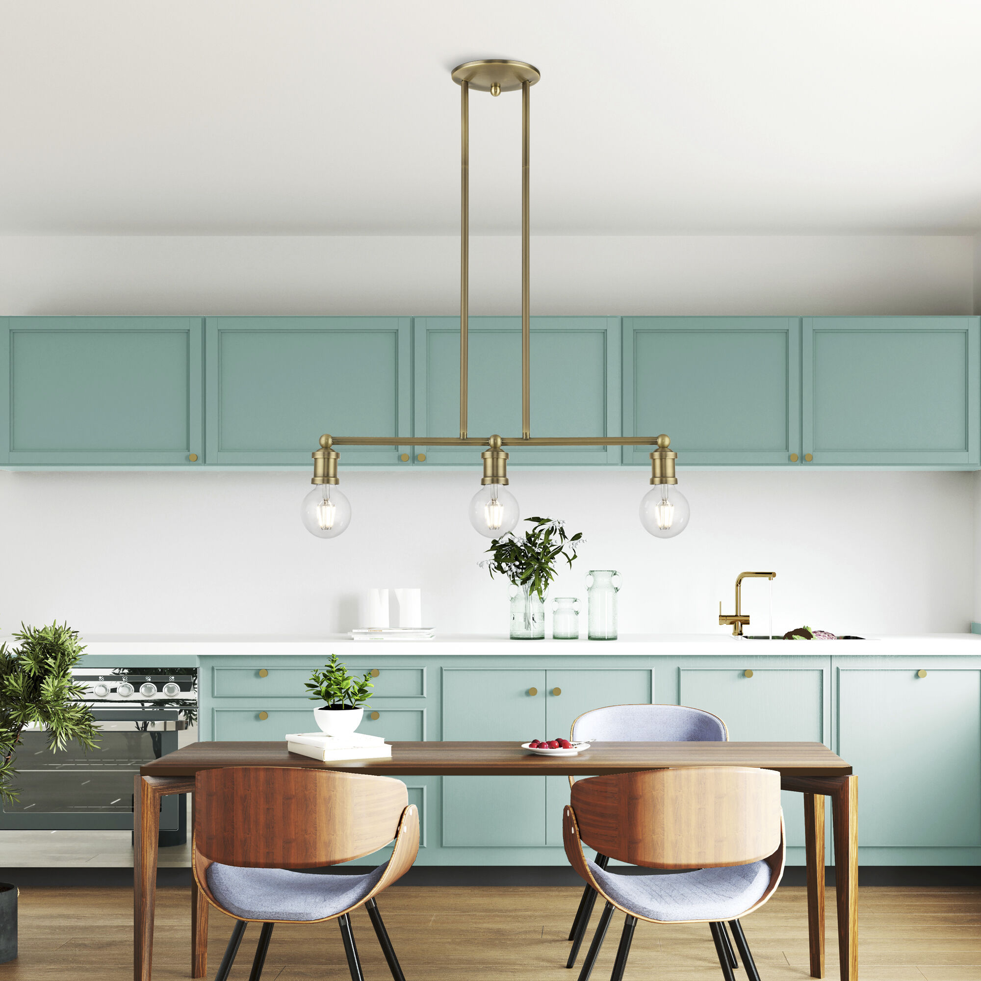 Lansdale 3 Light 24 inch Antique Brass Linear Chandelier Ceiling Light