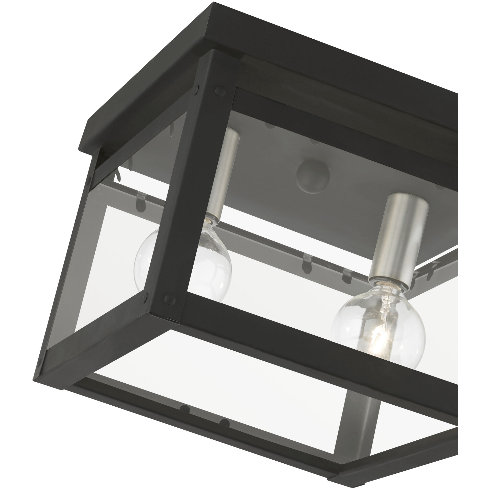 Milford 2 Light 8 inch Black with Brushed Nickel Finish Candles Flush Mount Ceiling Light, Square