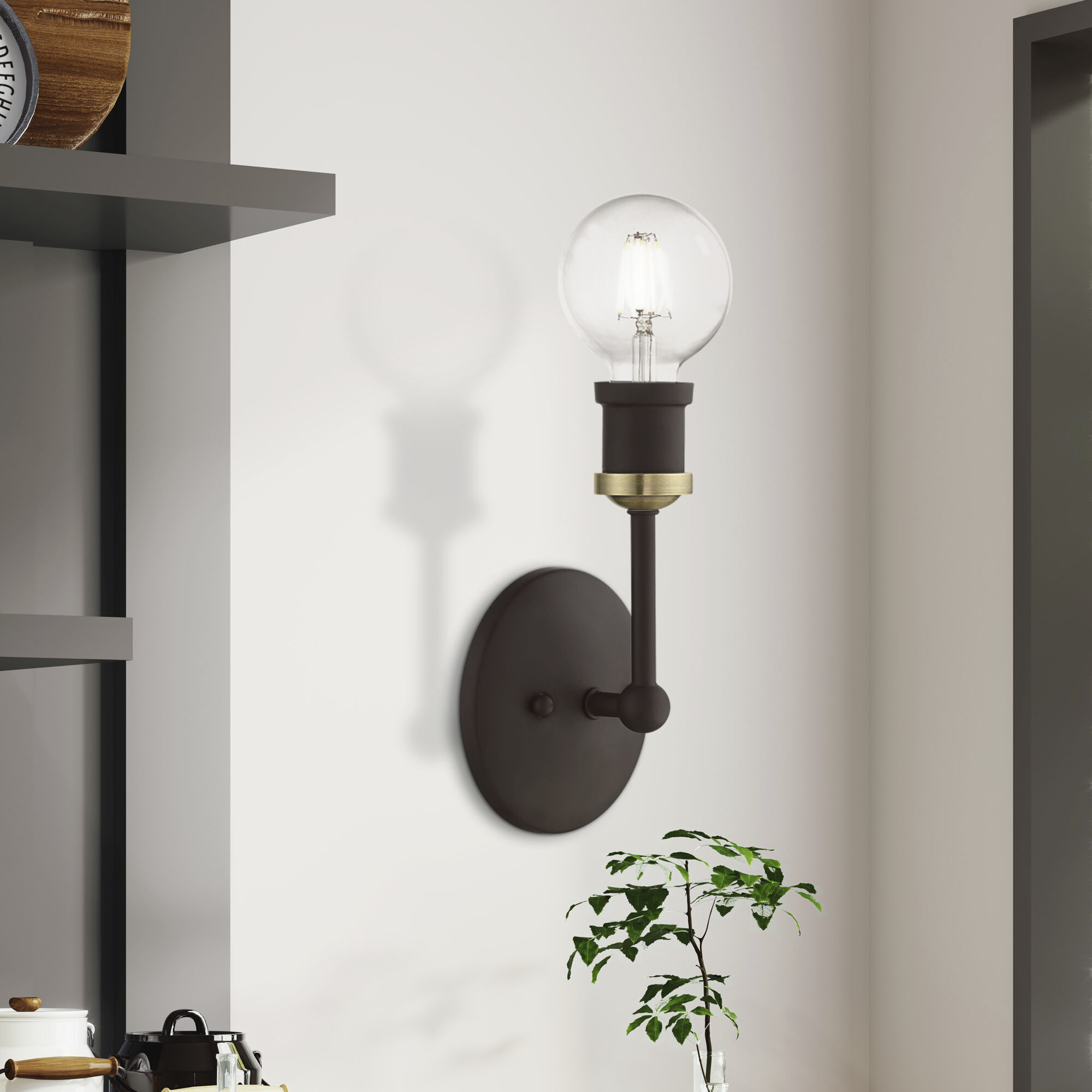 Lansdale 1 Light 5 inch Bronze with Antique Brass Accents Vanity Sconce Wall Light