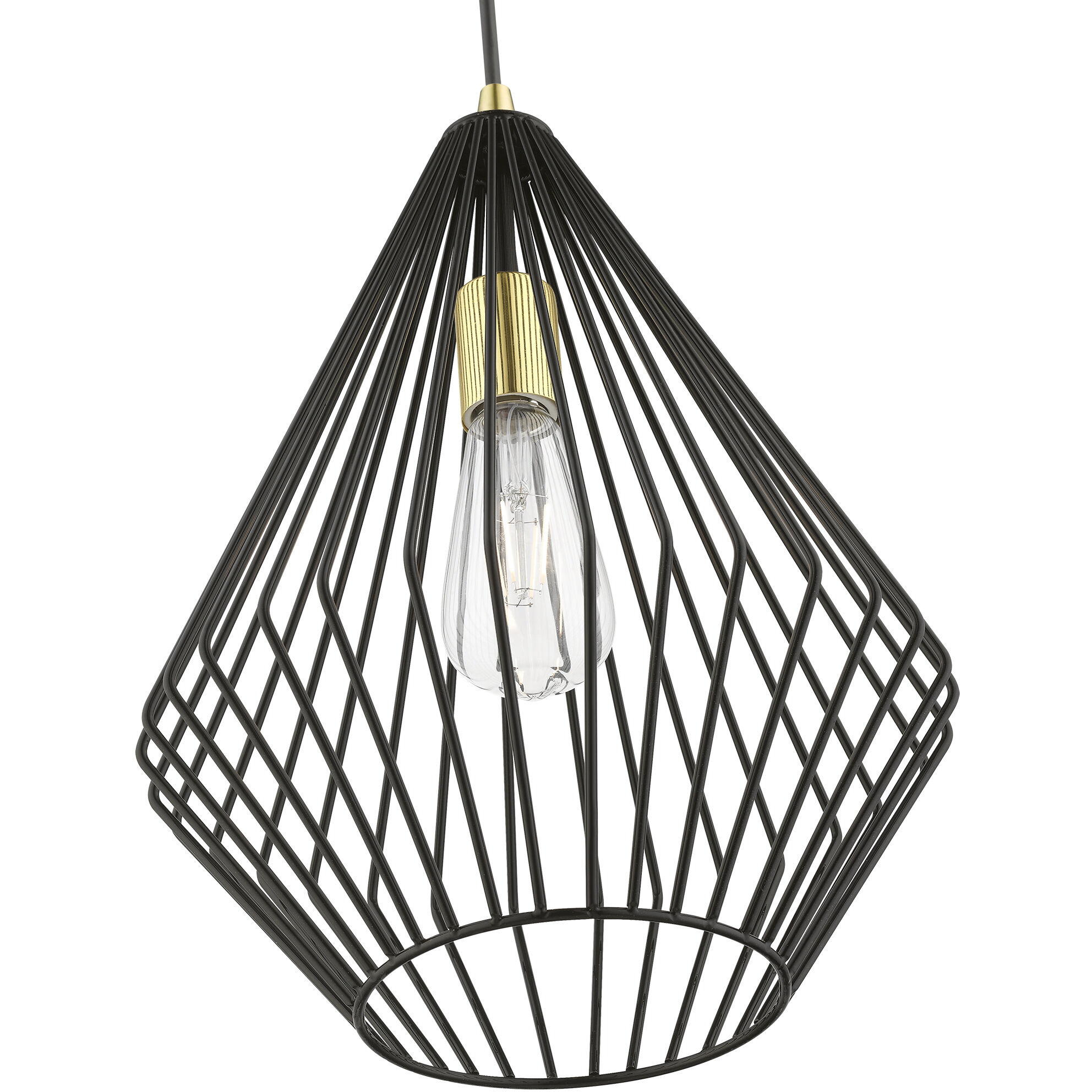 Linz 1 Light 12 inch Shiny Black with Polished Brass Accents Pendant Ceiling Light
