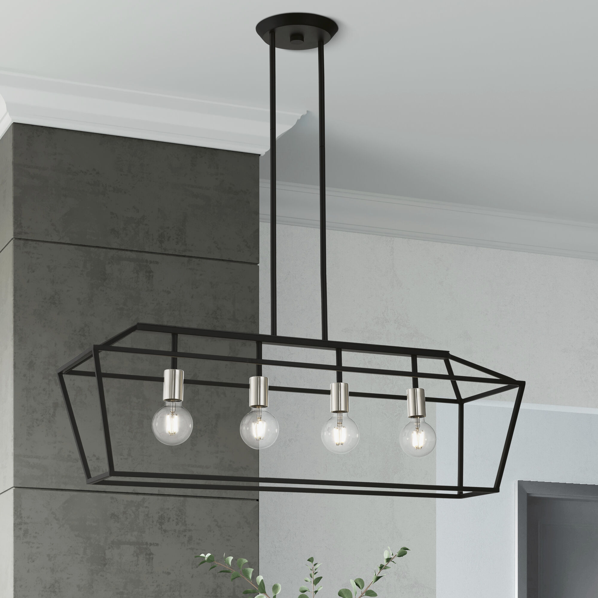 Devone 4 Light 38 inch Black with Brushed Nickel Accents Linear Chandelier Ceiling Light