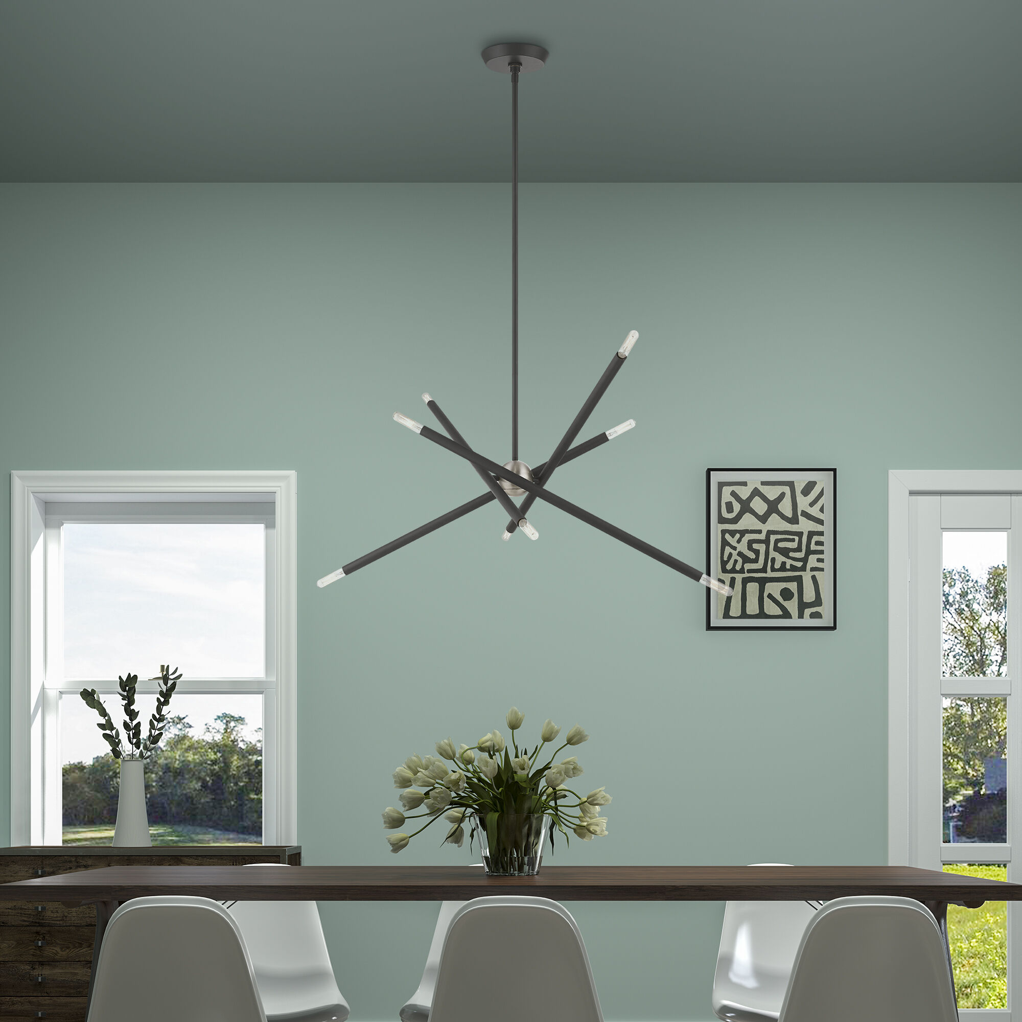 Soho 8 Light 32 inch Scandinavian Gray Linear Chandelier Ceiling Light