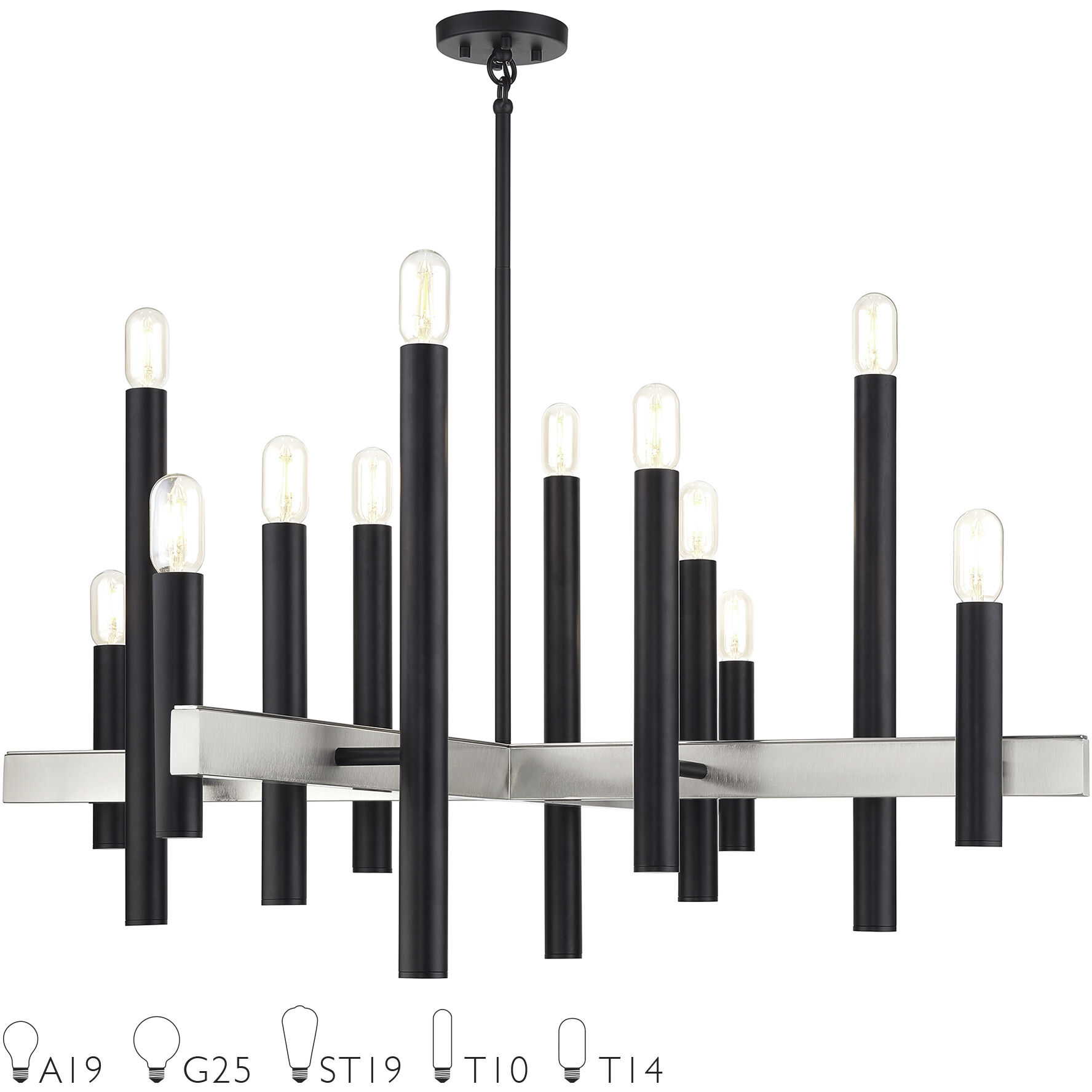 Helsinki 12 Light 44 inch Black with Brushed Nickel Accents Chandelier Ceiling Light