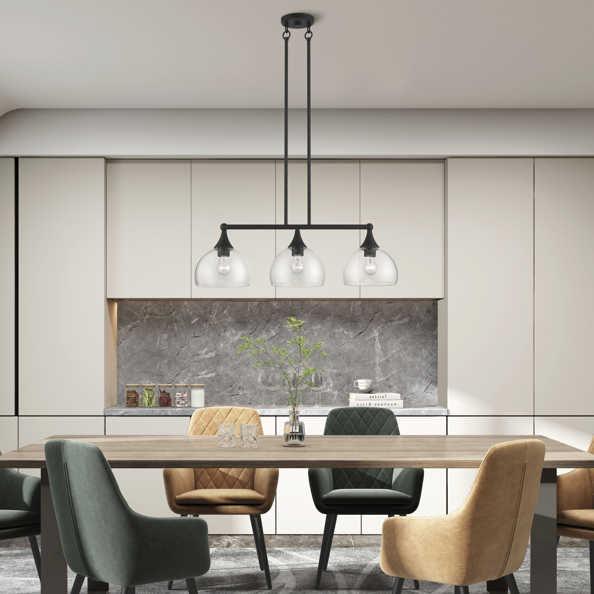 Glendon 3 Light 30 inch Black Linear Chandelier Ceiling Light