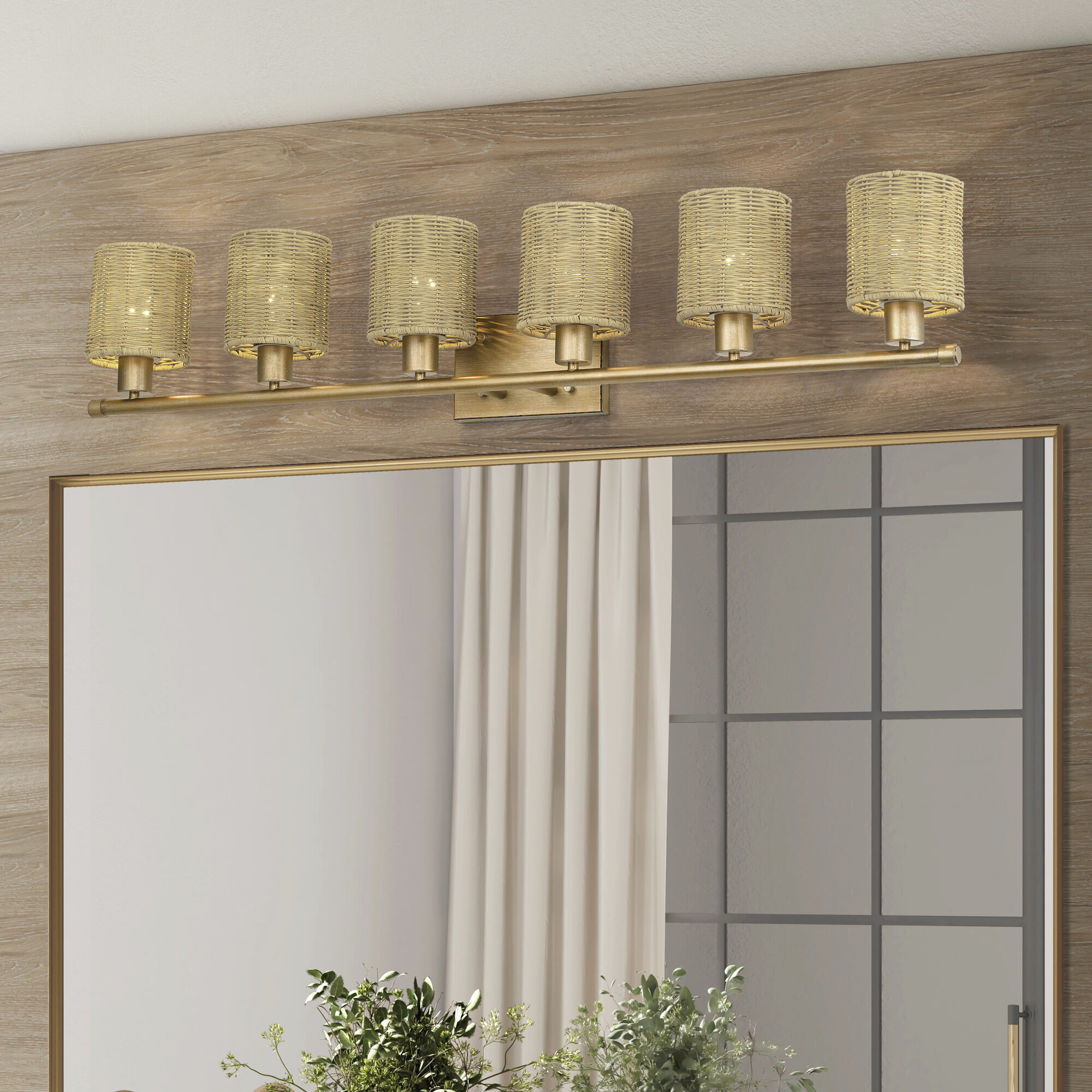 Weavington 6 Light 46 inch Antique Gold Leaf Vanity Wall Sconce Wall Light