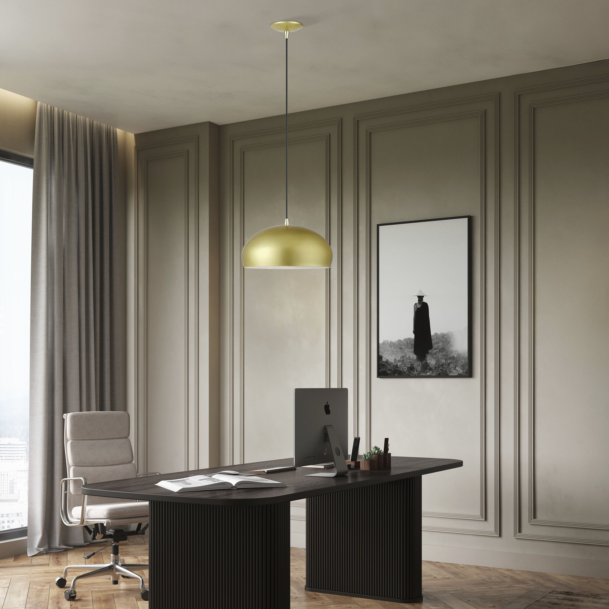 Domma 1 Light 14 inch Soft Gold with Polished Brass Accents Pendant Ceiling Light