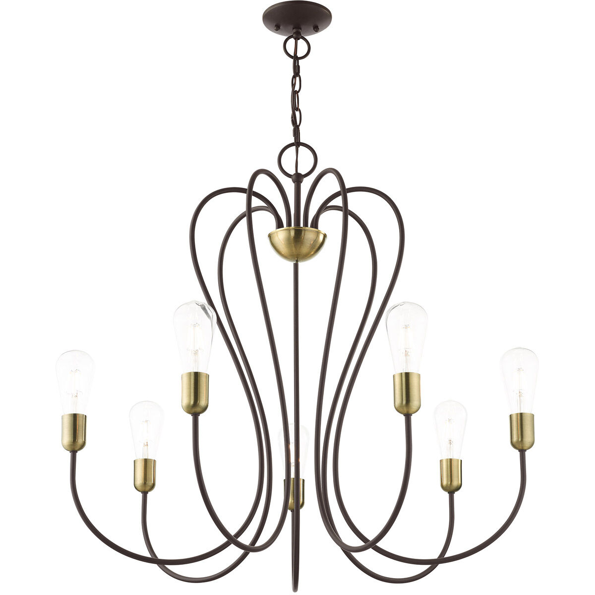 Lucerne 7 Light 30 inch Bronze with Antique Brass Accents Chandelier Ceiling Light
