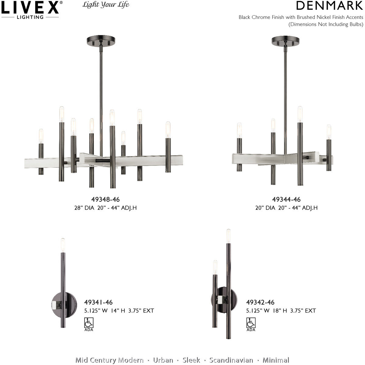 Denmark 4 Light 20 inch Black Chrome Chandelier Ceiling Light