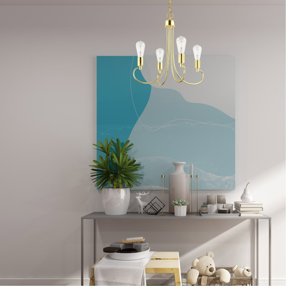 Bari 4 Light 20 inch Polished Brass Chandelier Ceiling Light