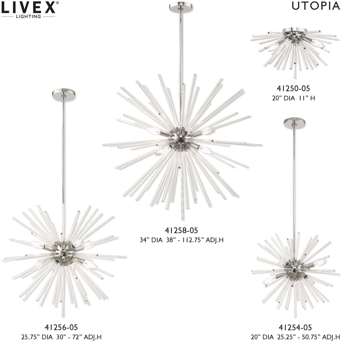 Utopia 8 Light 34 inch Polished Chrome Pendant Chandelier Ceiling Light