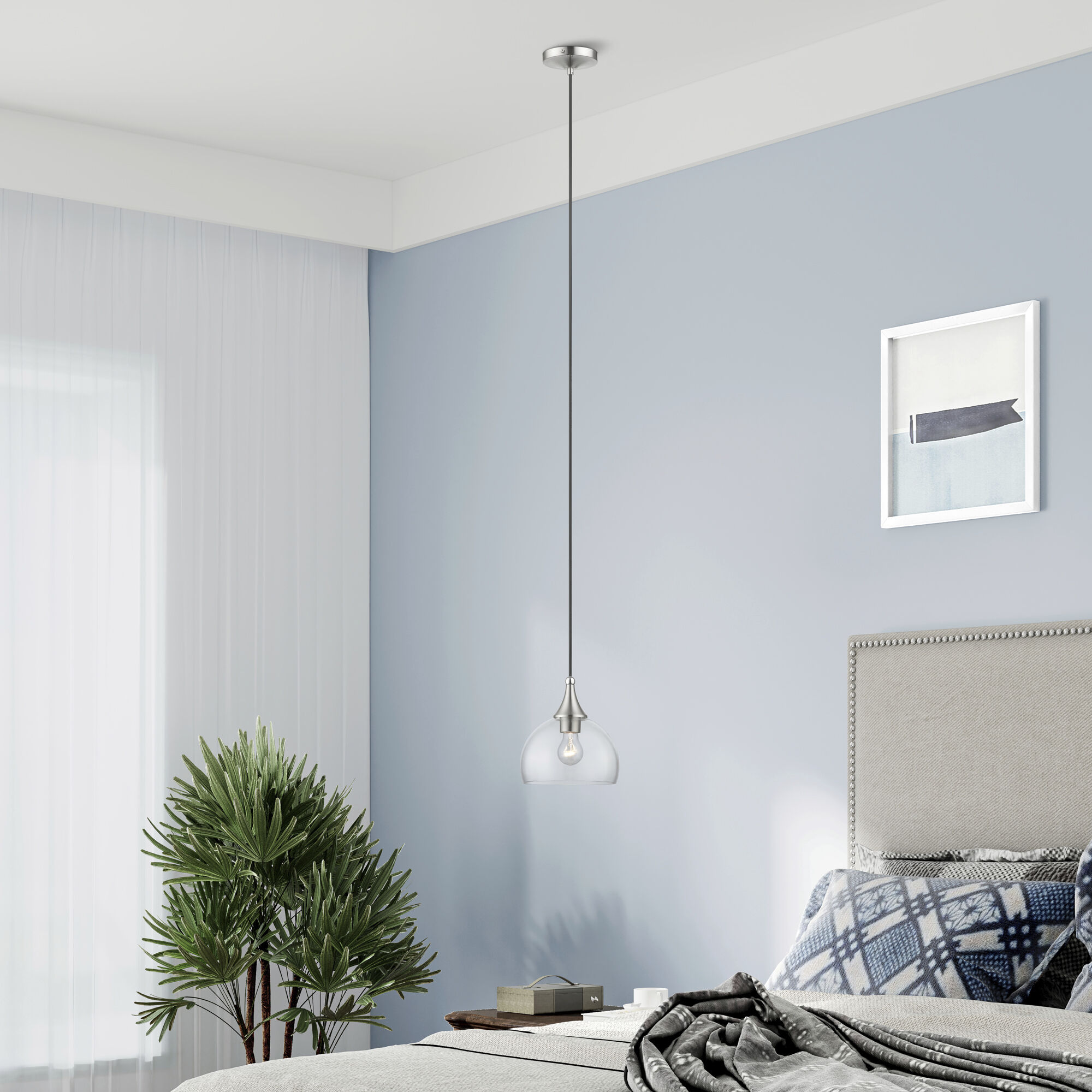 Glendon 1 Light 8.25 inch Brushed Nickel with Polished Chrome Finish Accents Glass Pendant Ceiling Light in Brushed Nickel & Polished Chrome