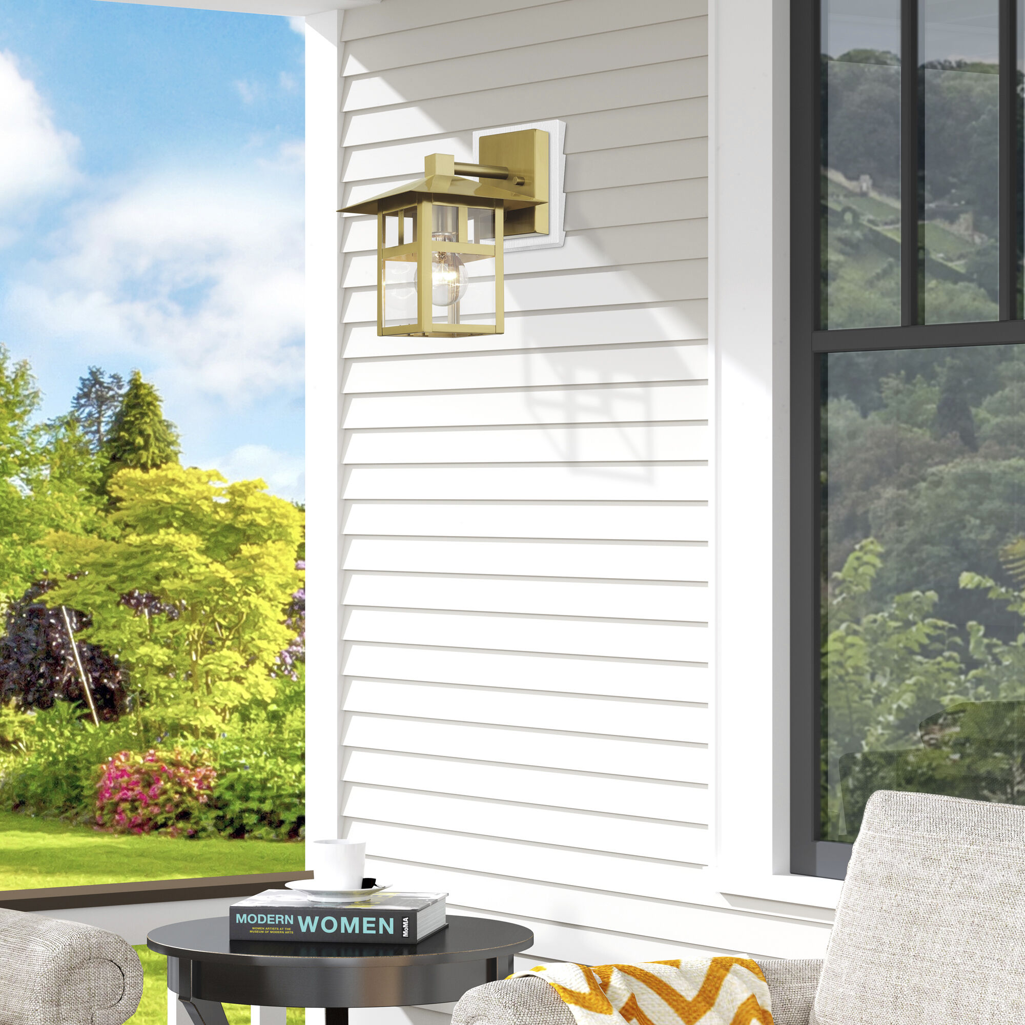 Crestlake 1 Light 9.5 inch Satin Gold Outdoor Wall Lantern