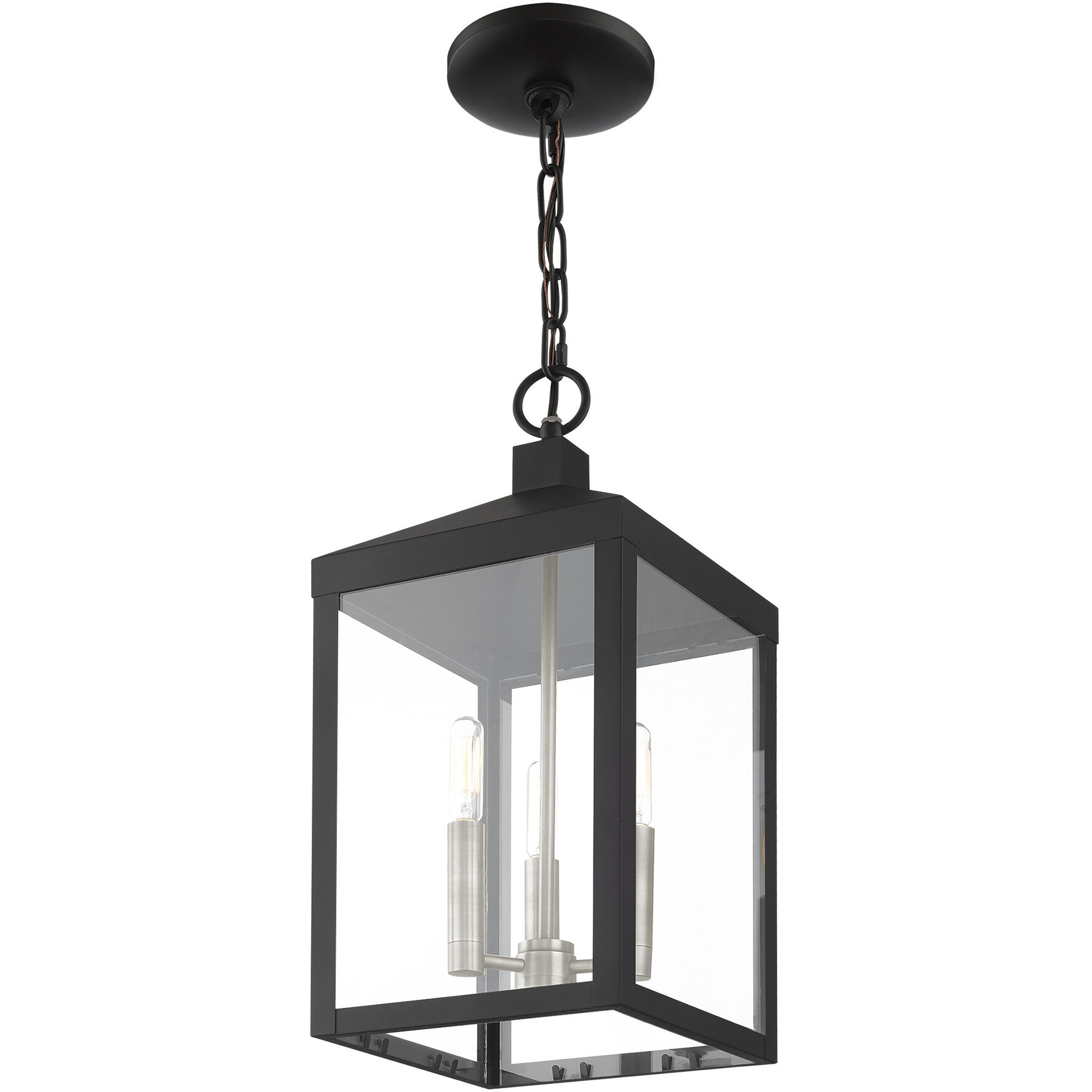 Nyack 3 Light 8.25 inch Black with Brushed Nickel Cluster Outdoor Pendant Lantern