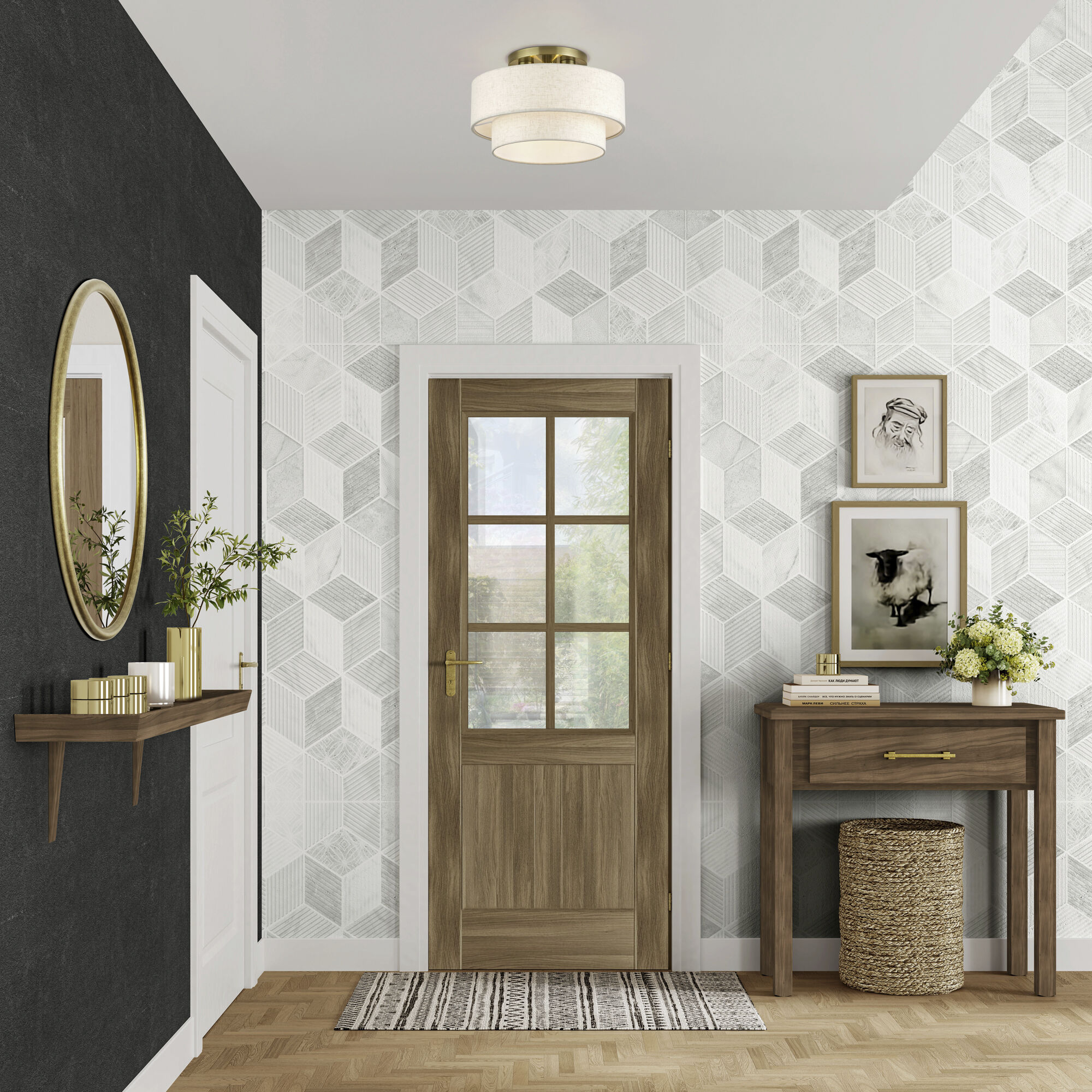 Manorwood 3 Light 15 inch Antique Brass Semi Flush Mount Ceiling Light, Large