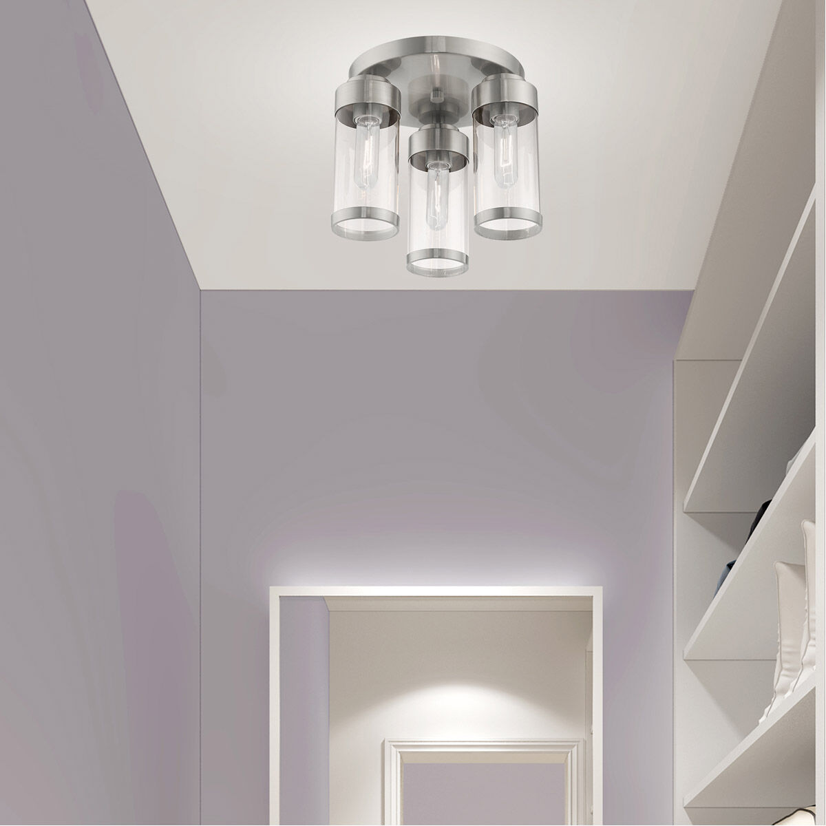 Hillcrest 3 Light 12 inch Brushed Nickel Semi-Flush Mount Ceiling Light