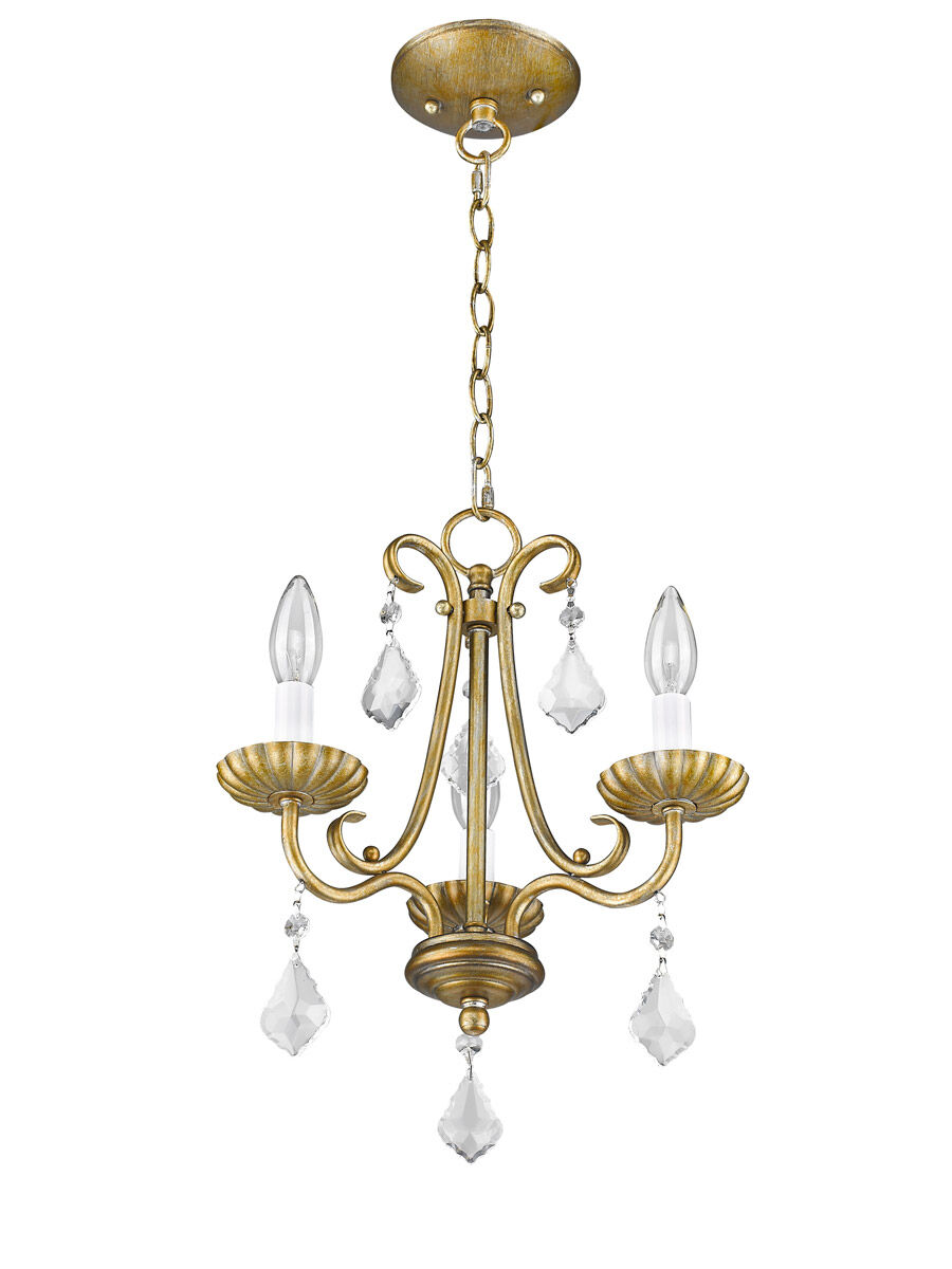 Daphne 3 Light 14 inch Antique Gold Leaf Mini Chandelier Ceiling Light
