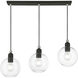 Downtown 3 Light 30 inch Black with Brushed Nickel Accents Linear Chandelier Ceiling Light, Sphere