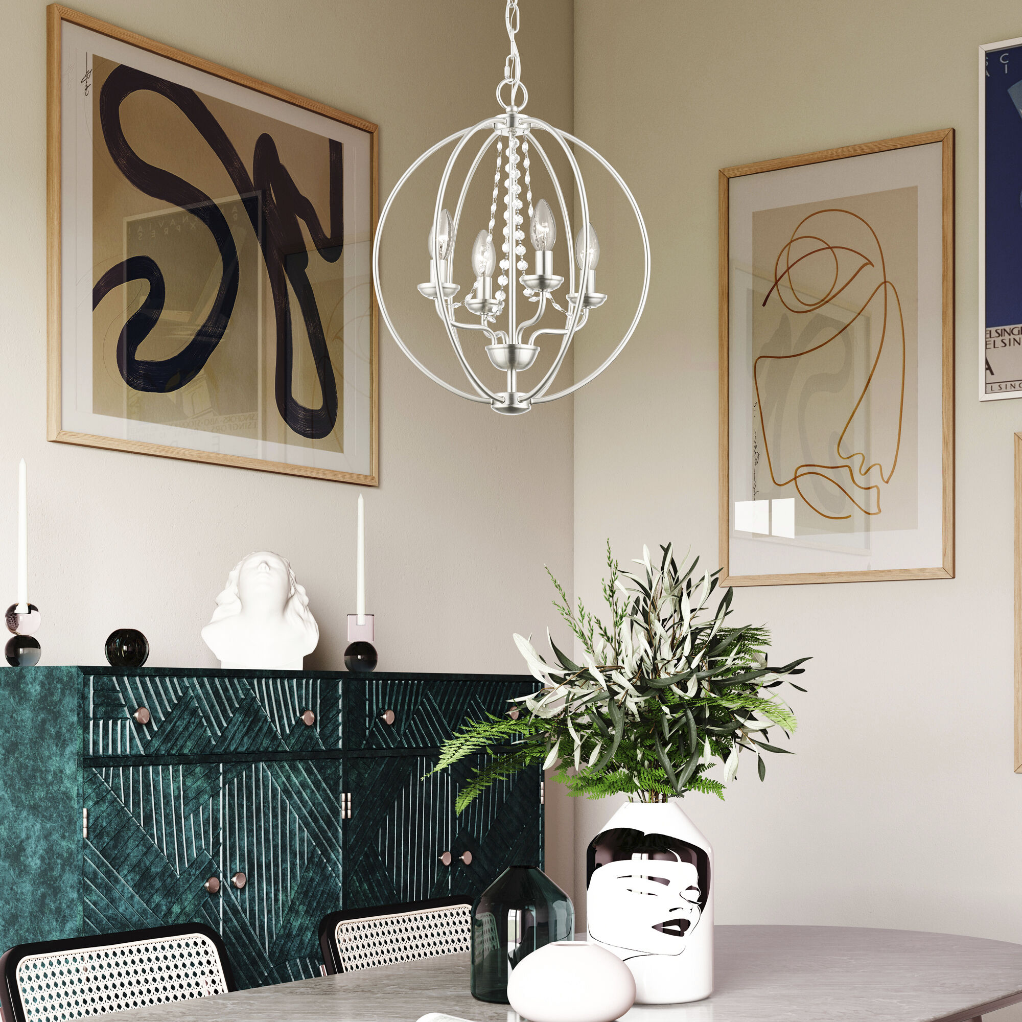 Arabella 4 Light 15 inch Brushed Nickel Convertible Chandelier/ Semi-Flush Ceiling Light, Globe