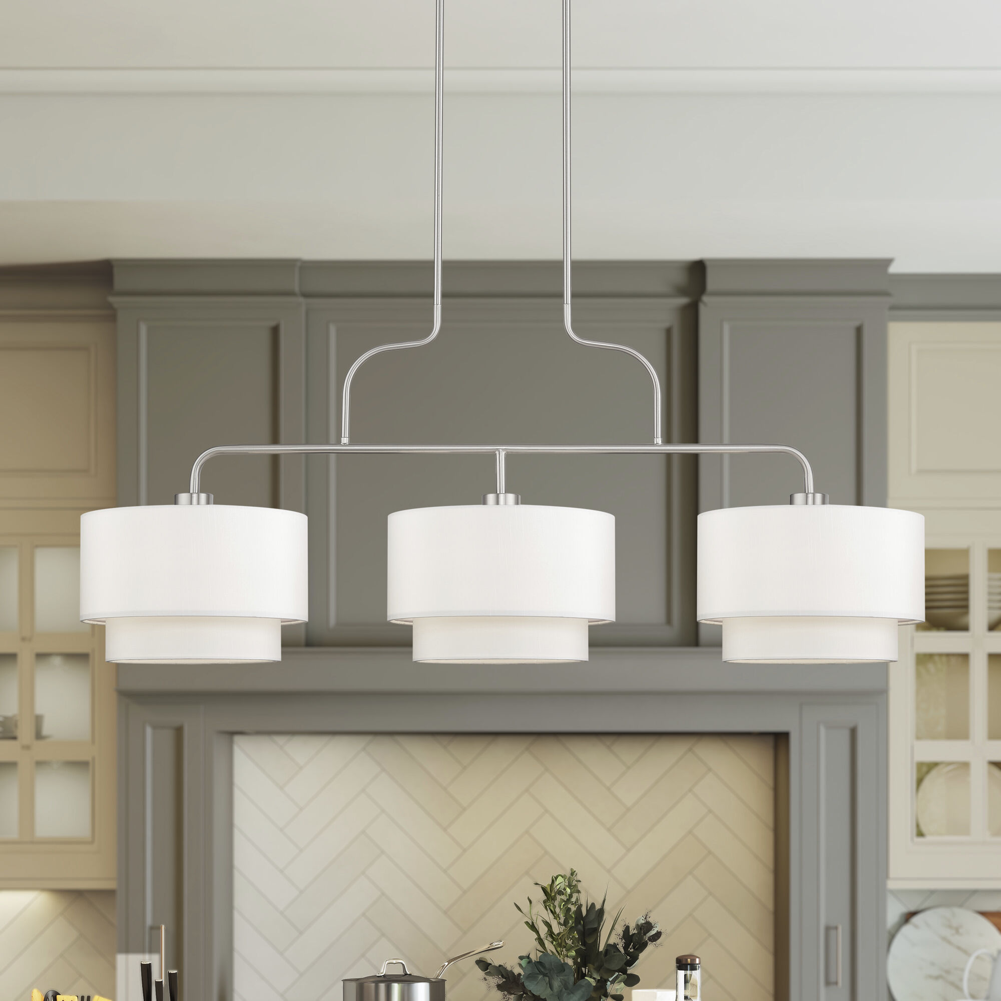 Manorwood 3 Light 49 inch Brushed Nickel Linear Chandelier Ceiling Light